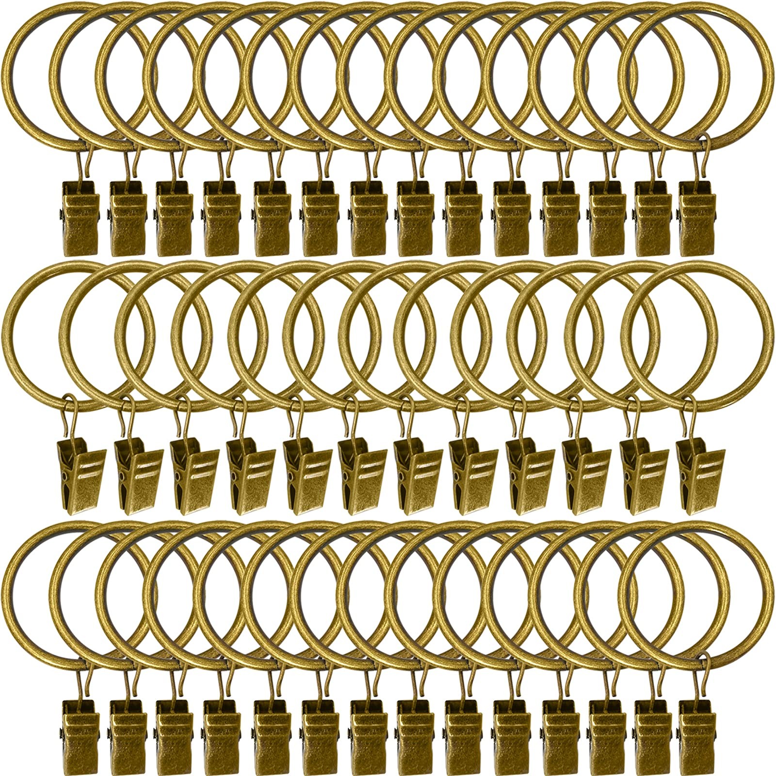 Curtain Rings with Clips 40 Pack Bronze Metal Drapery Rod Hooks 1.5in