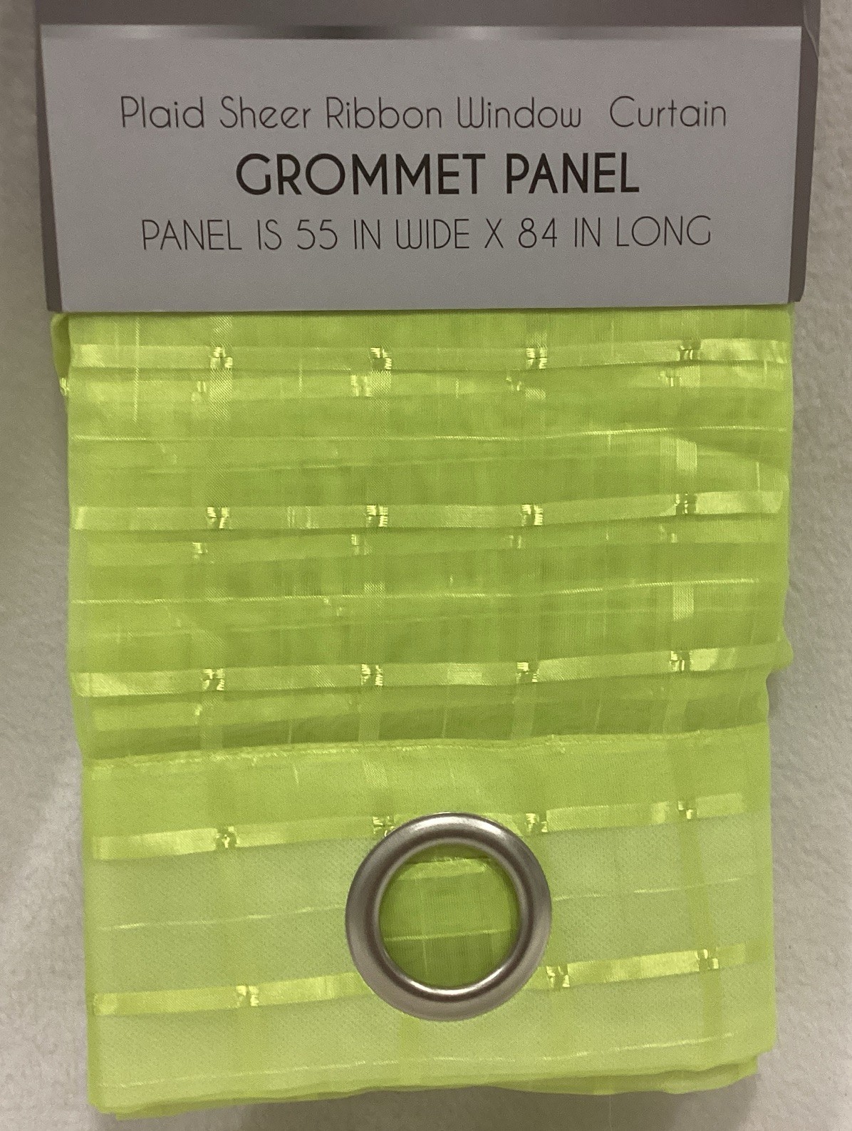 Lime Green Sheer Solid Checkered Grommet Window (1) Panel 55 Wide x 84 Long NEW!