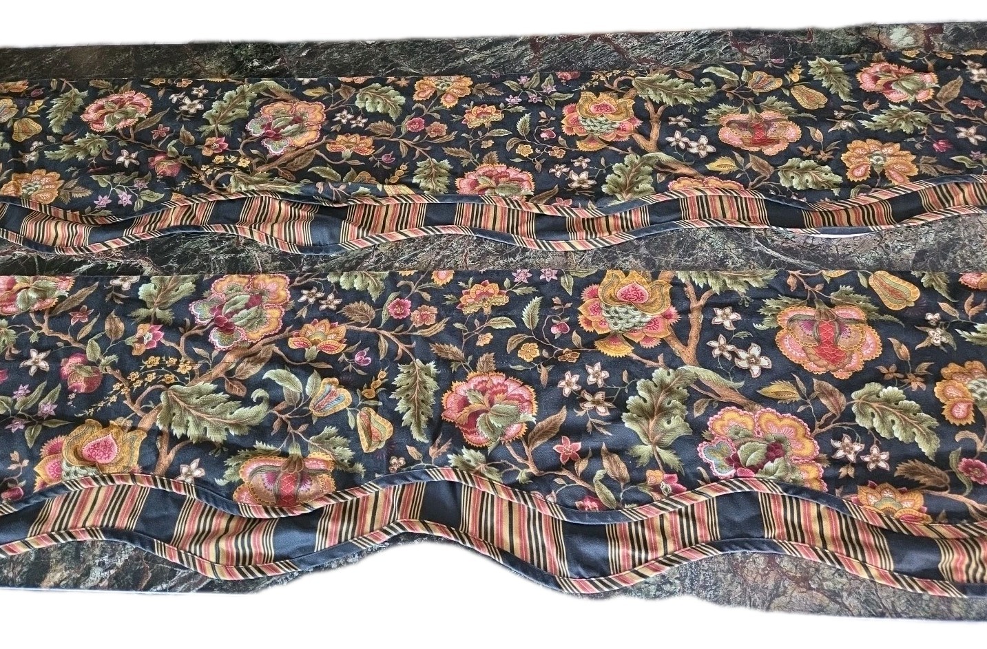 2 WAVERLY VALANCE 75X17 FAIRFIELD DRESS IMPERIAL Jacobean FLORAL Vine Stripe