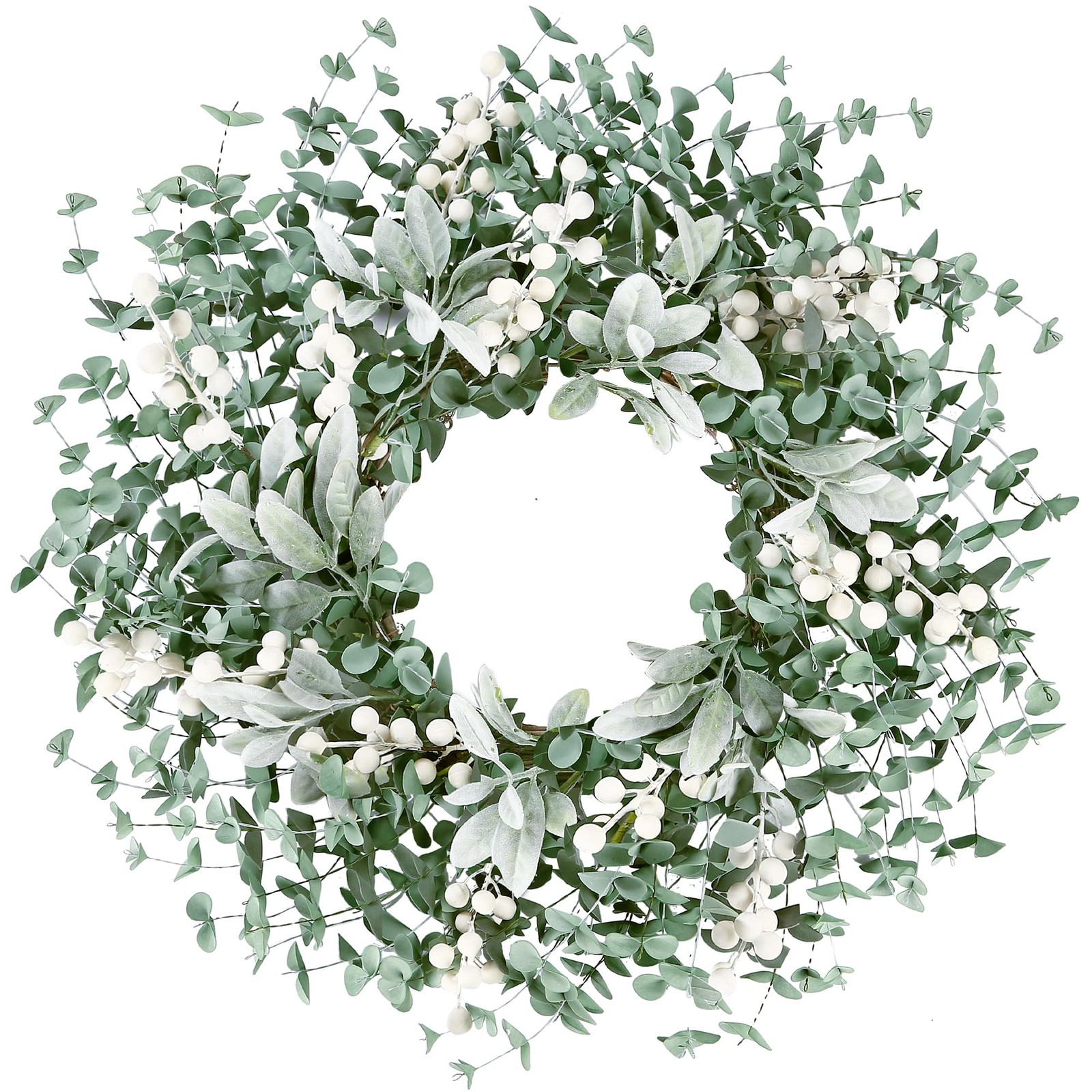 Sggvecsy Artificial Greenery Leaves Wreath for Front 22 inches, Lambs Ear