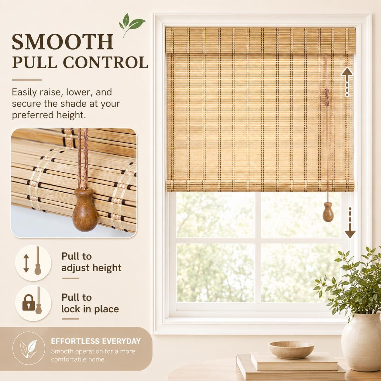No Drill Bamboo Blinds for Interior Windows, Bamboo Shades for Indoor Windows, R