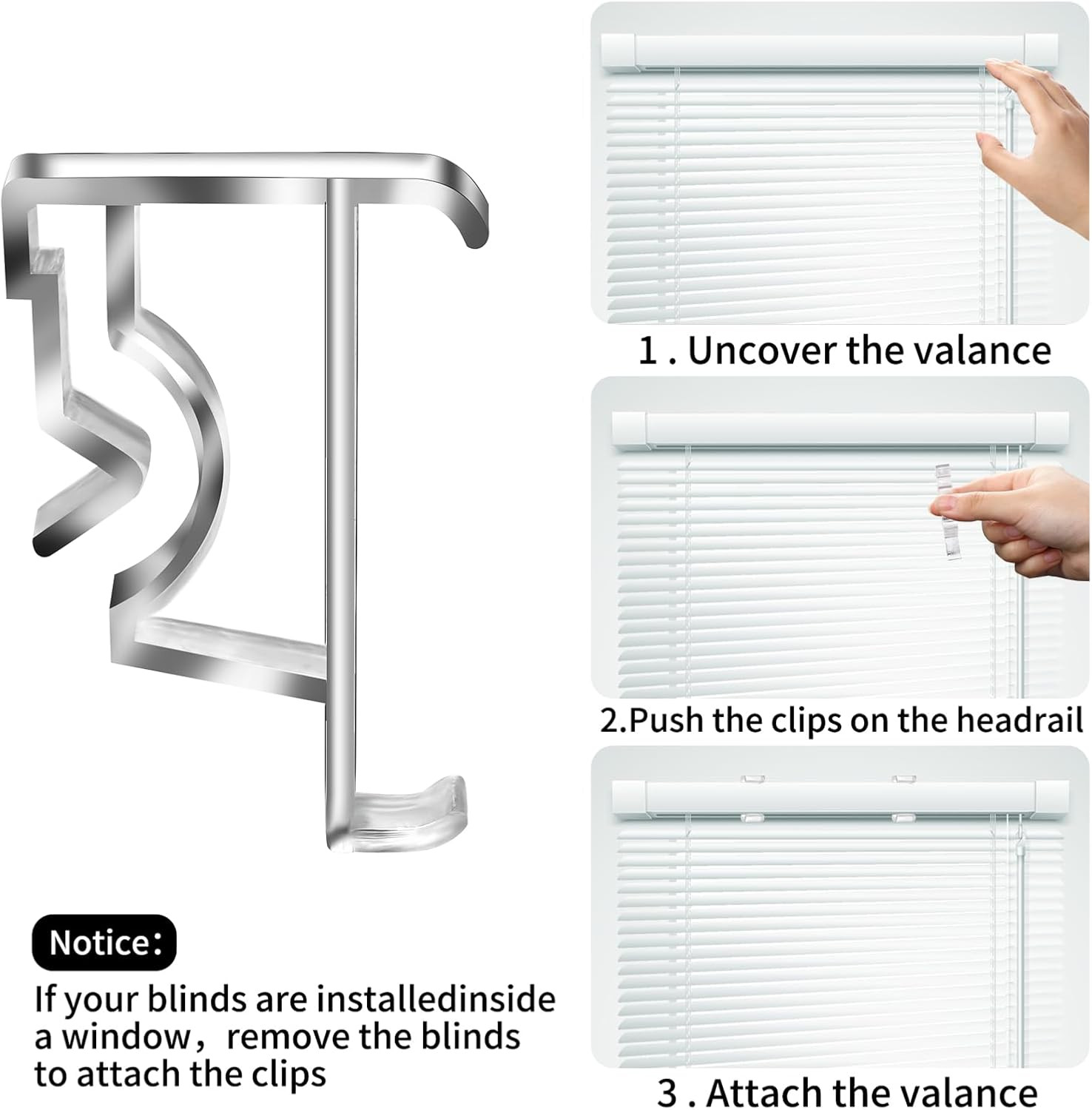 12 Pcs Valance Blind Clips Replacement Clear 2 Inch Plastic Hidden Clips for Hor
