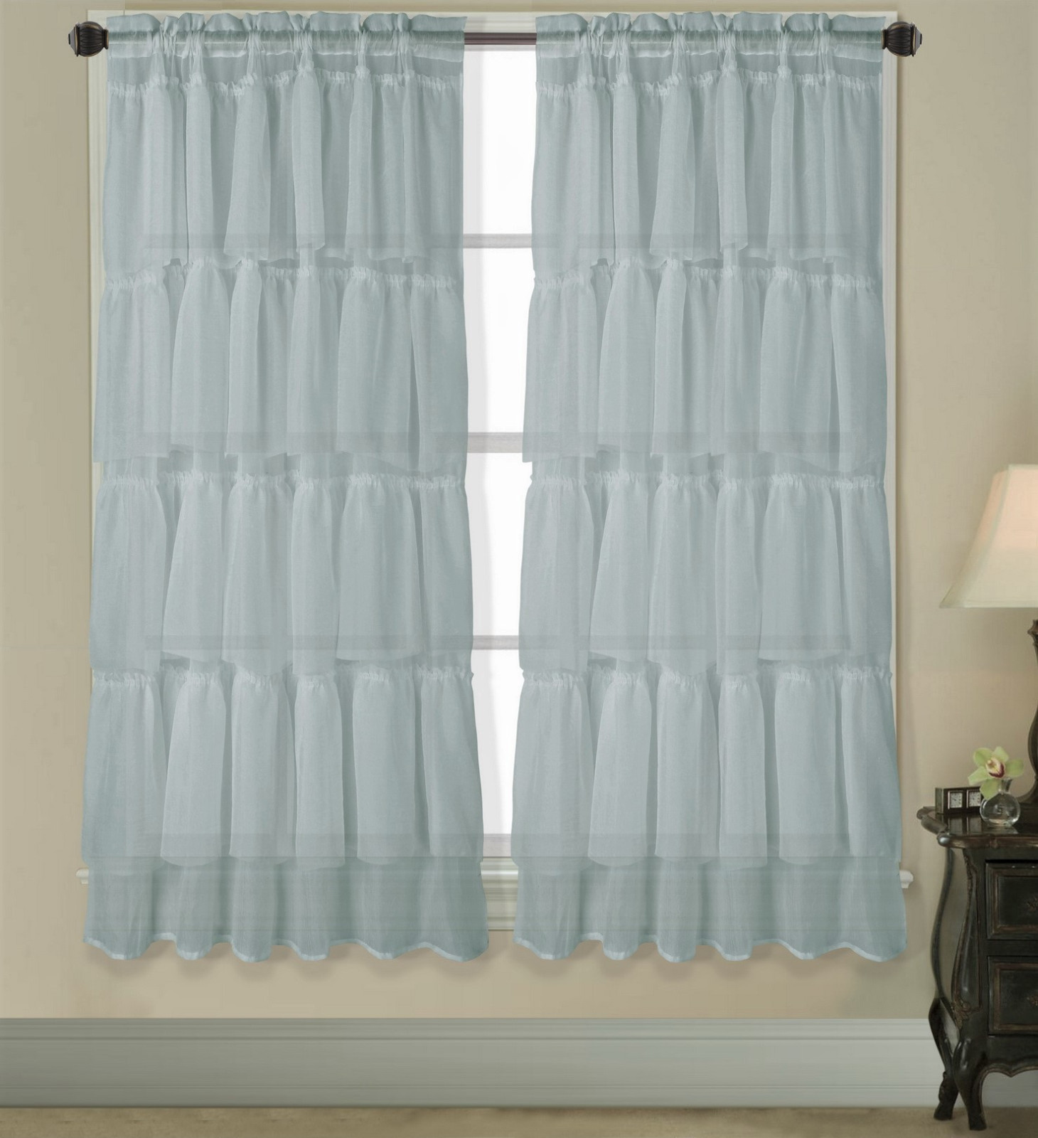 1PC VOILE SHEER CRUSHED RUFFLE WINDOW DRESSING CURTAIN PANEL DRAPE SILVER GREY