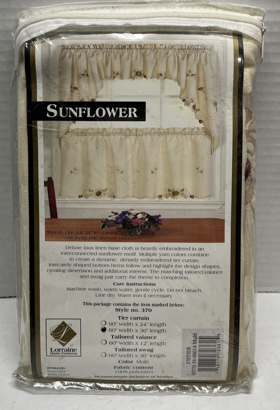 Lorraine Sunflower Cafe Tier Curtains 60″ WIDE AND 36″ LONG