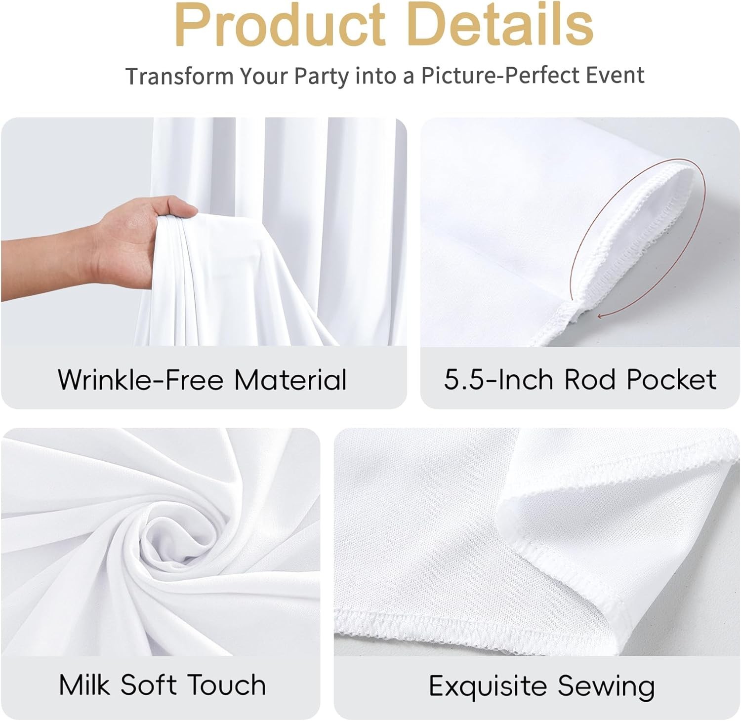 40x10ft White Backdrop Curtains for Parties Wedding Photo Wrinkle White Drapes
