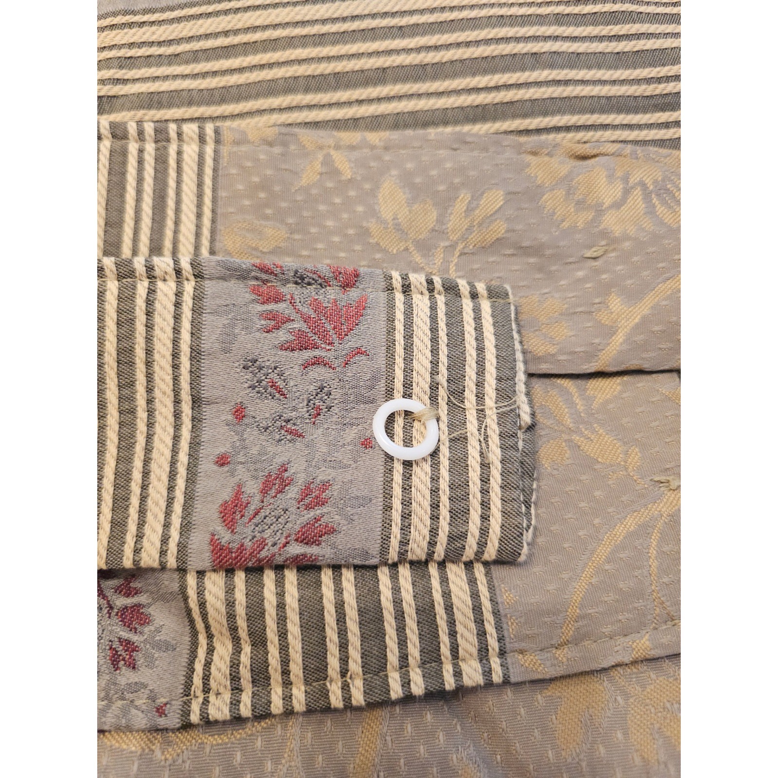 Vintage 90s Wamsutta Lined WindowCurtain Panel 80×84 Floral Damask Striped Taupe