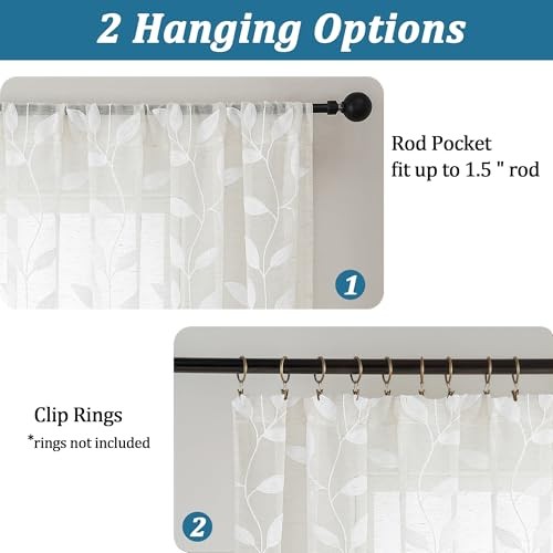 Short Sheer Curtains 36 Inch Length – Light 30″W x 36″L (Pack of 2) White