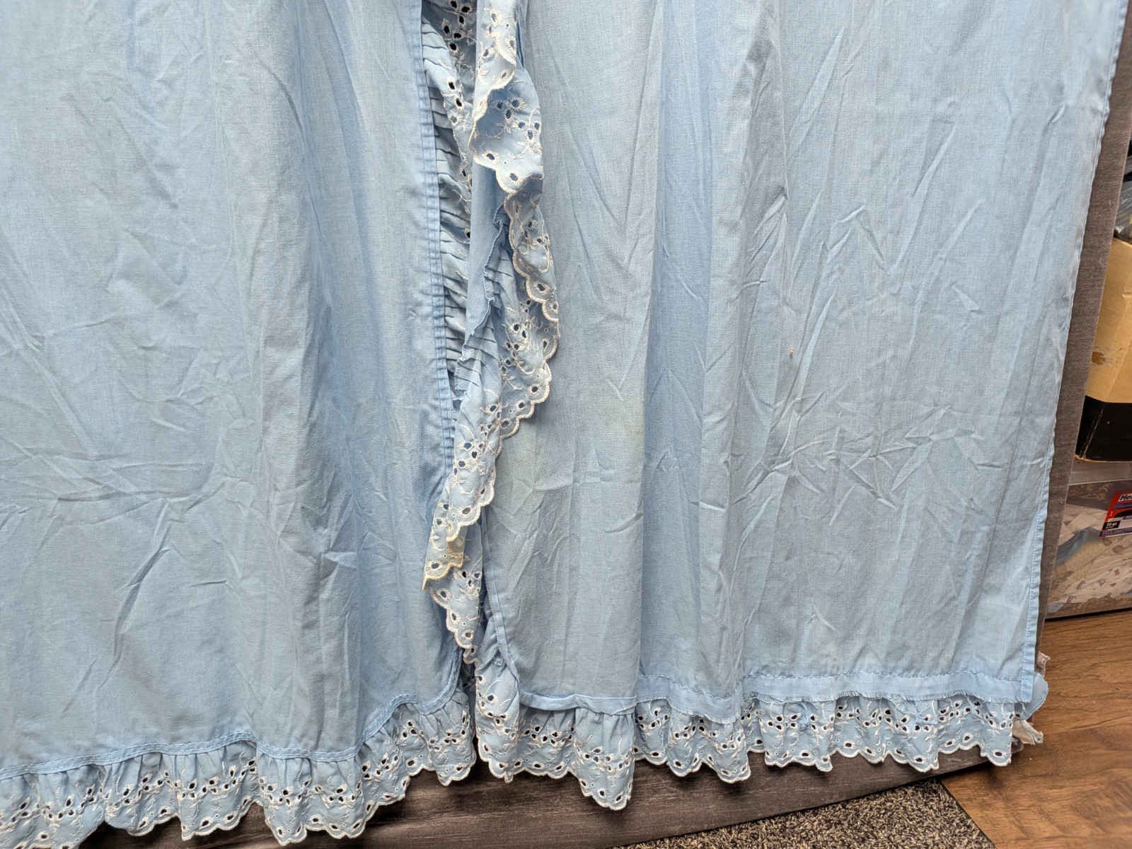 Country Shower Curtain/Valance 1 Piece Blue Eyelet Lace 80s Granny Core Kitchen