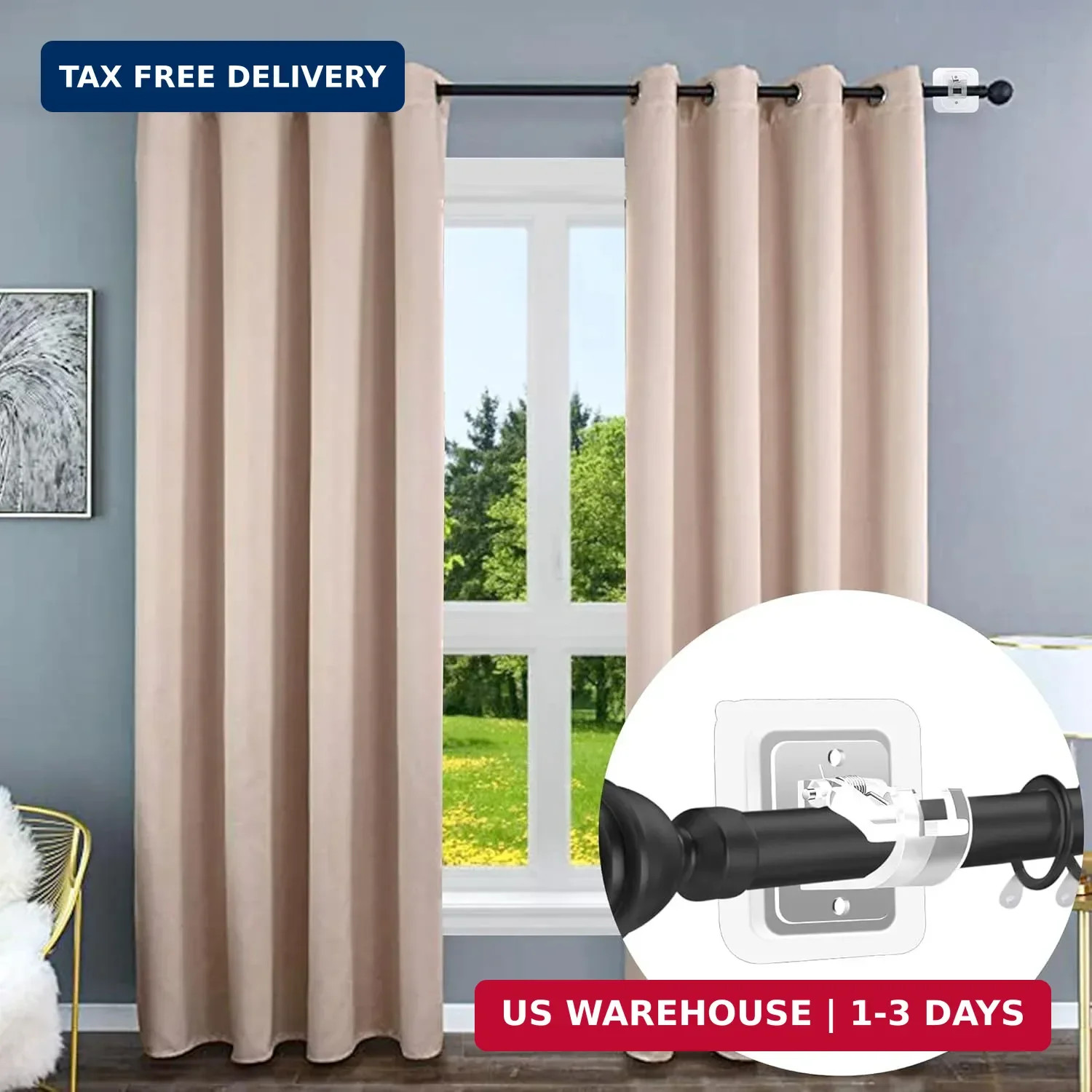 Codoule Self Adhesive No Drill Adjustable Curtain Rod Holder Hooks Brackets, Nai