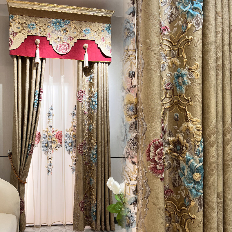 high-grade European chenille embroider relief shade valance curtain tulle M1588