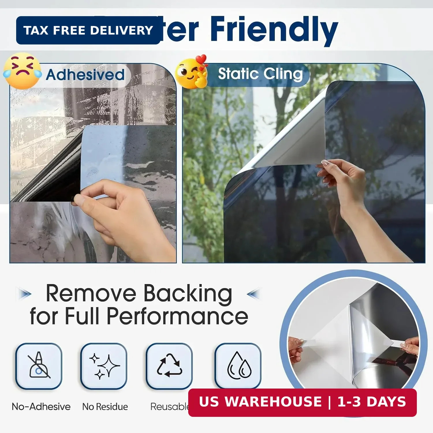 Coavas One Way Privacy Window Film, Heat Control Window Tint for Home, Sun Block