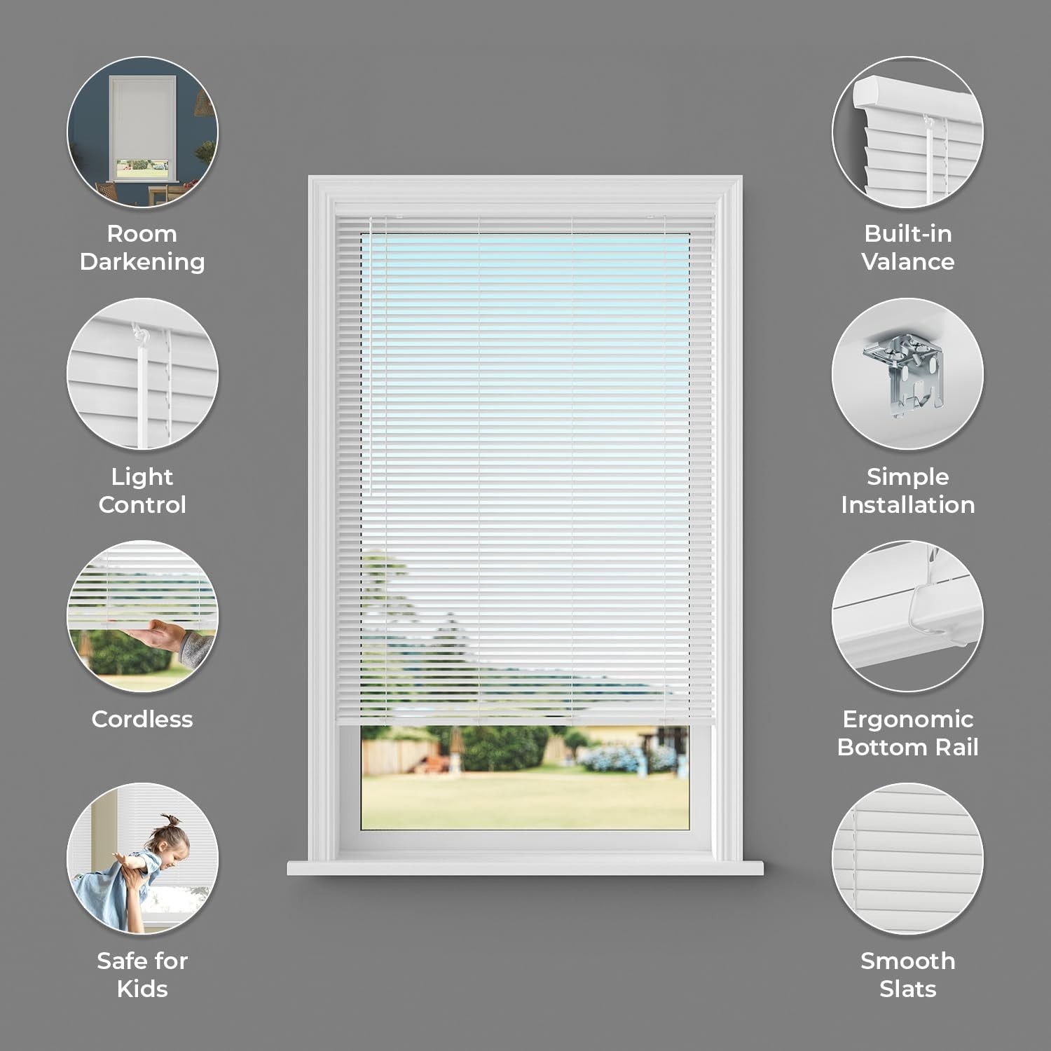 Water-Resistant Cordless Mini Blinds 27″ W x 64″ H – Perfect for Every Room