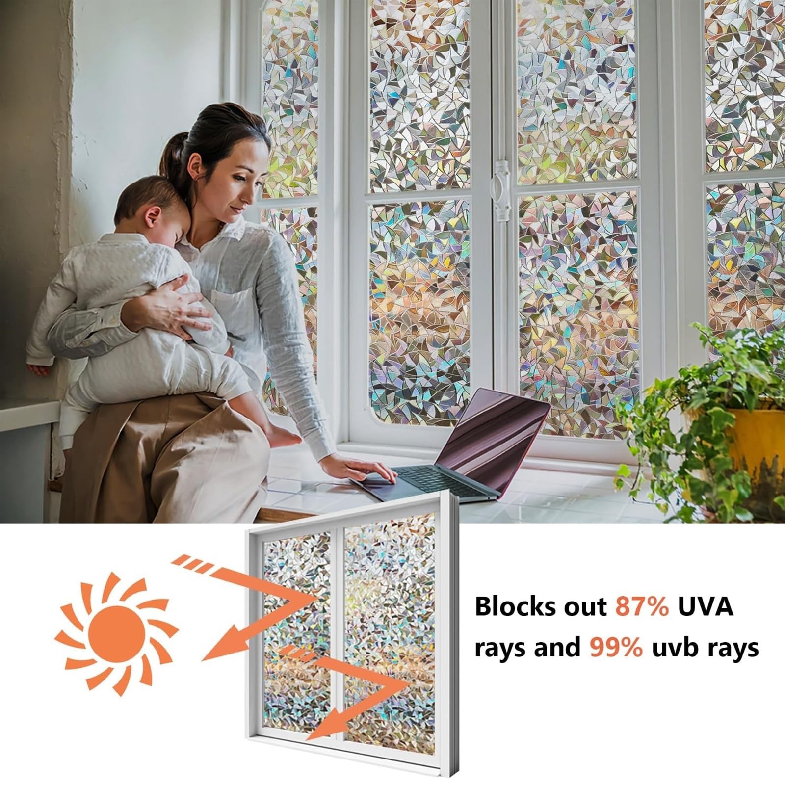 LEMON CLOUD Window Privacy Film, Stained Glass Window Film, Decorative Window…