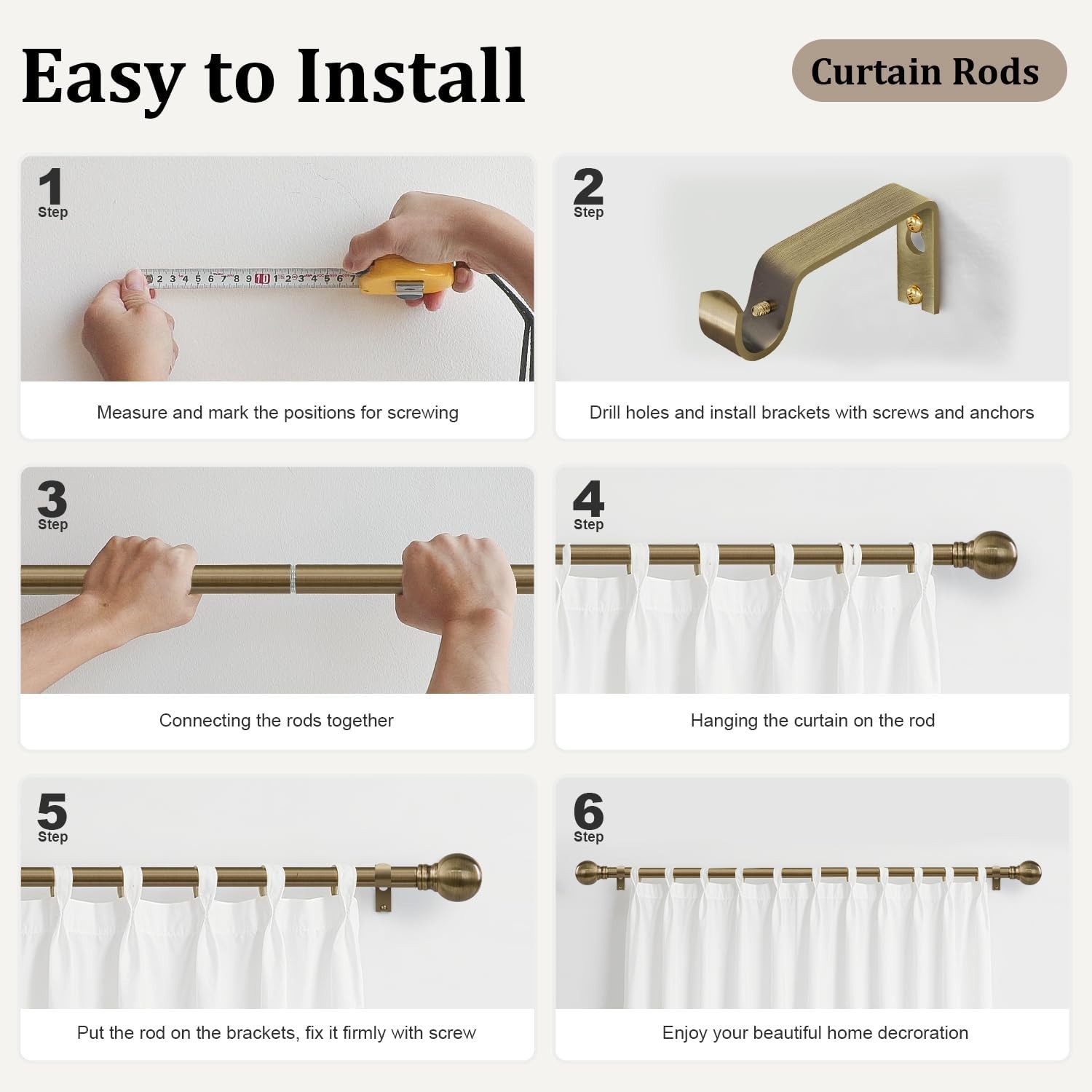 Antique Bronze Adjustable Curtain Rod 28-48 Inch – Heavy Duty with Finials