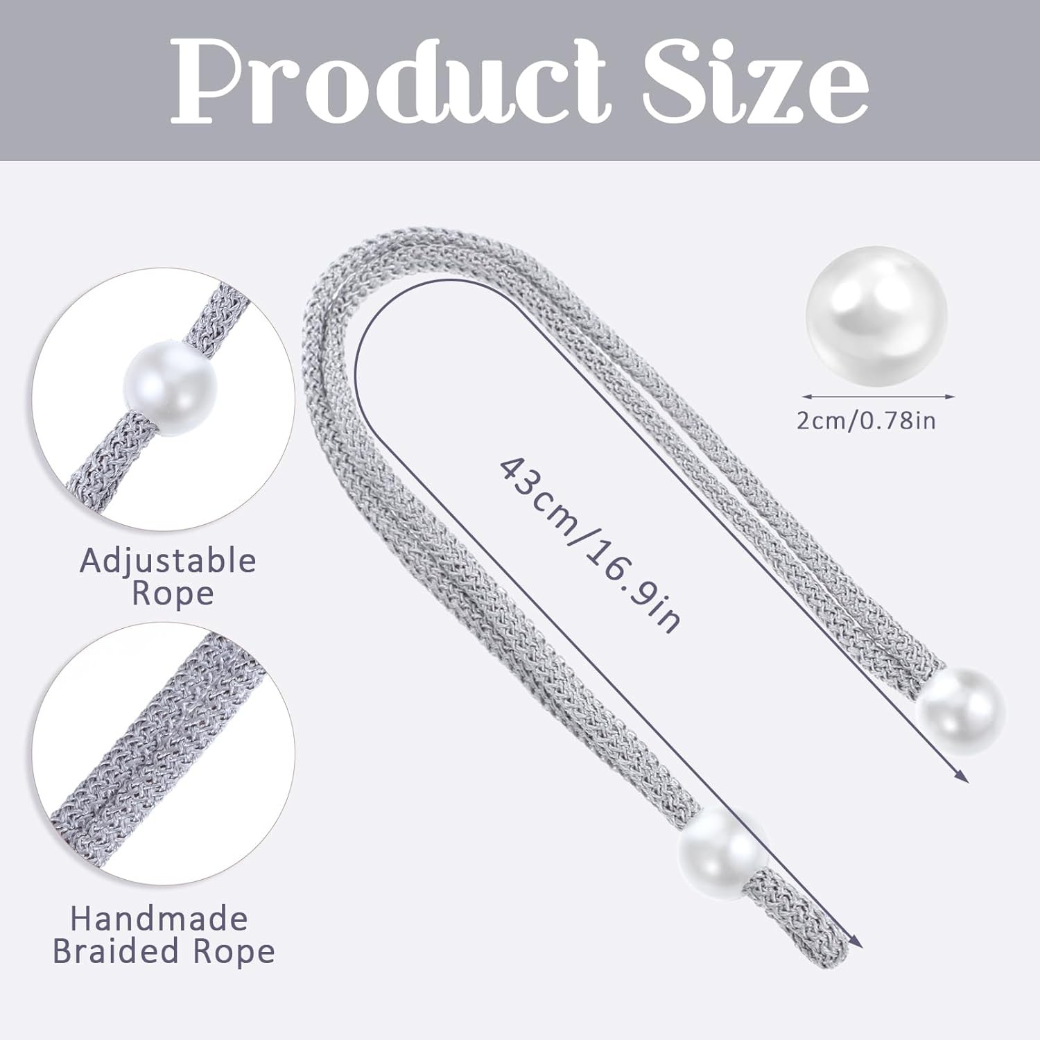 8pcs Curtain Tiebacks Adjustable Rope Tie Backs with Pearl Buckle for Drapes