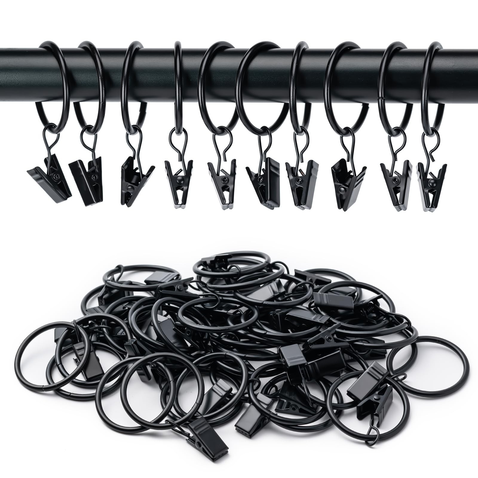 36 Pack Curtain Rings with Clips, Drapery Clips with Rings, Hangers Drapes Ri…