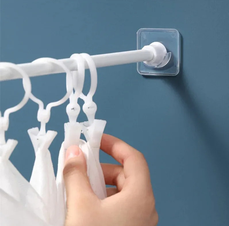 8pcs Punch-Free Telescopic Rod Holder Stickers Adjustable Wall Brackets Set