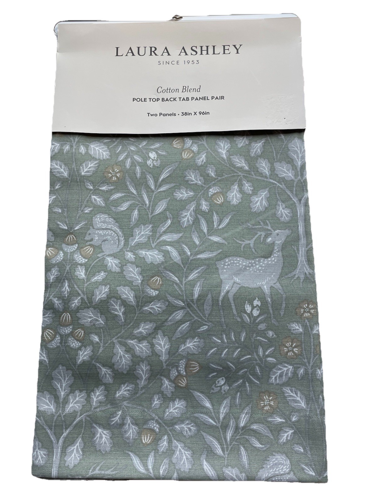 Laura Ashley ELDER FOREST 38”x96” Drapes Sage Green Cotton Blend 2 Panels NEW