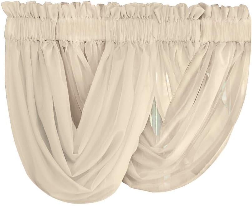 Scoop Two-Piece Rod Pocket Solid-Colored Sheer Valances for Windows, Decorative