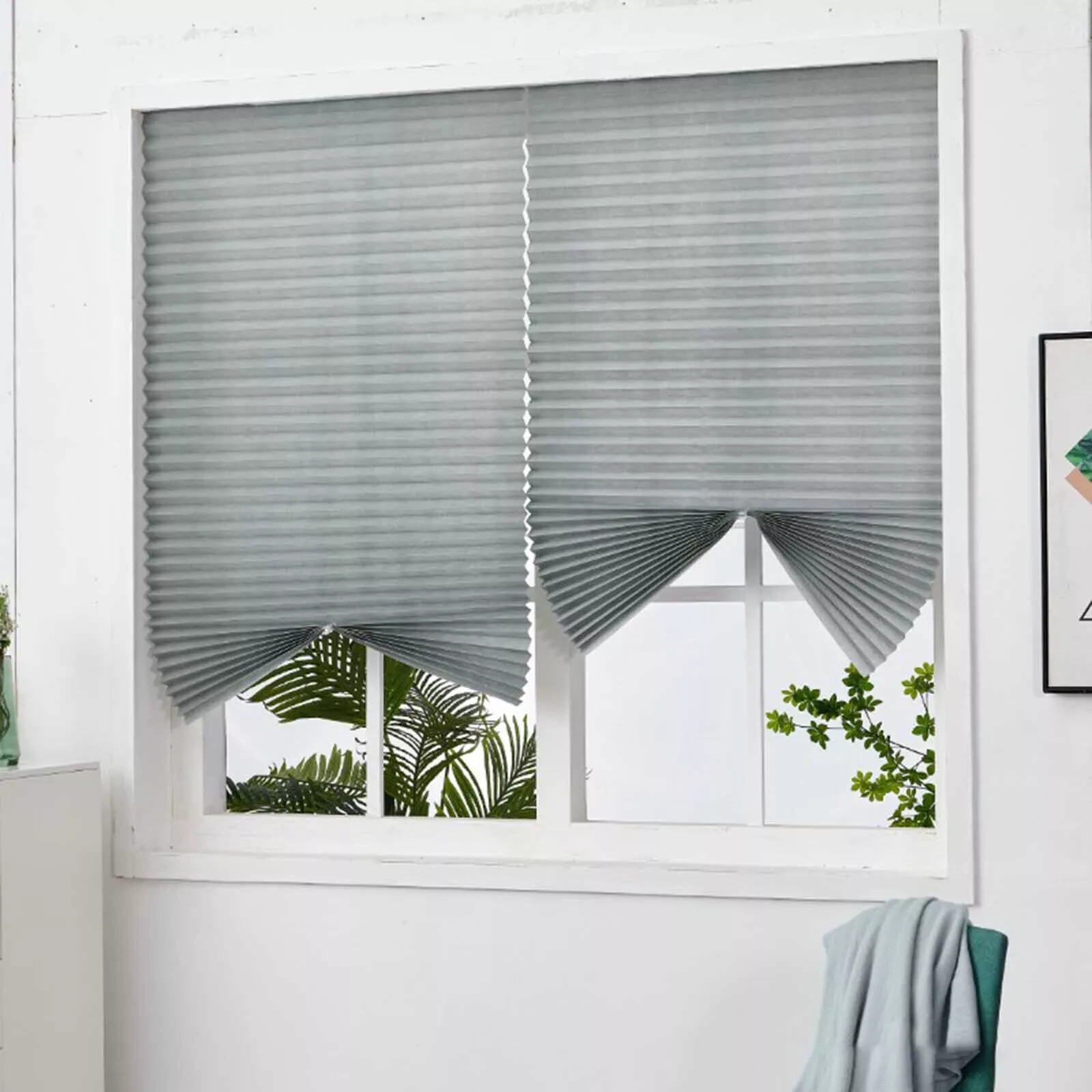 Pleated Fabric Shades, Temporary Window Blinds, No Drilling Self Adhesive Blind*