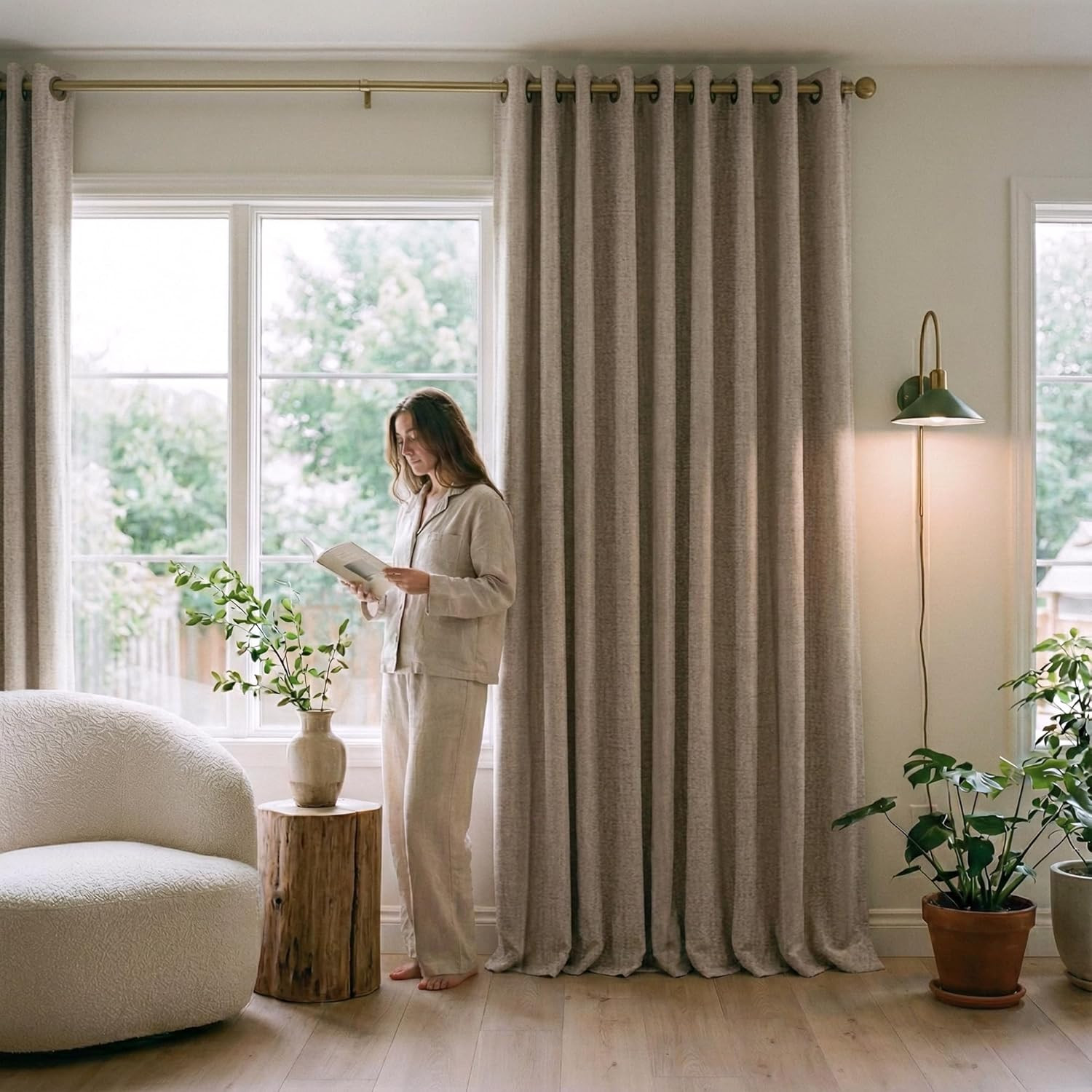 Linen Blackout Curtains for Bedroom 84 Inches Long, Thermal Insulated Grommet 10