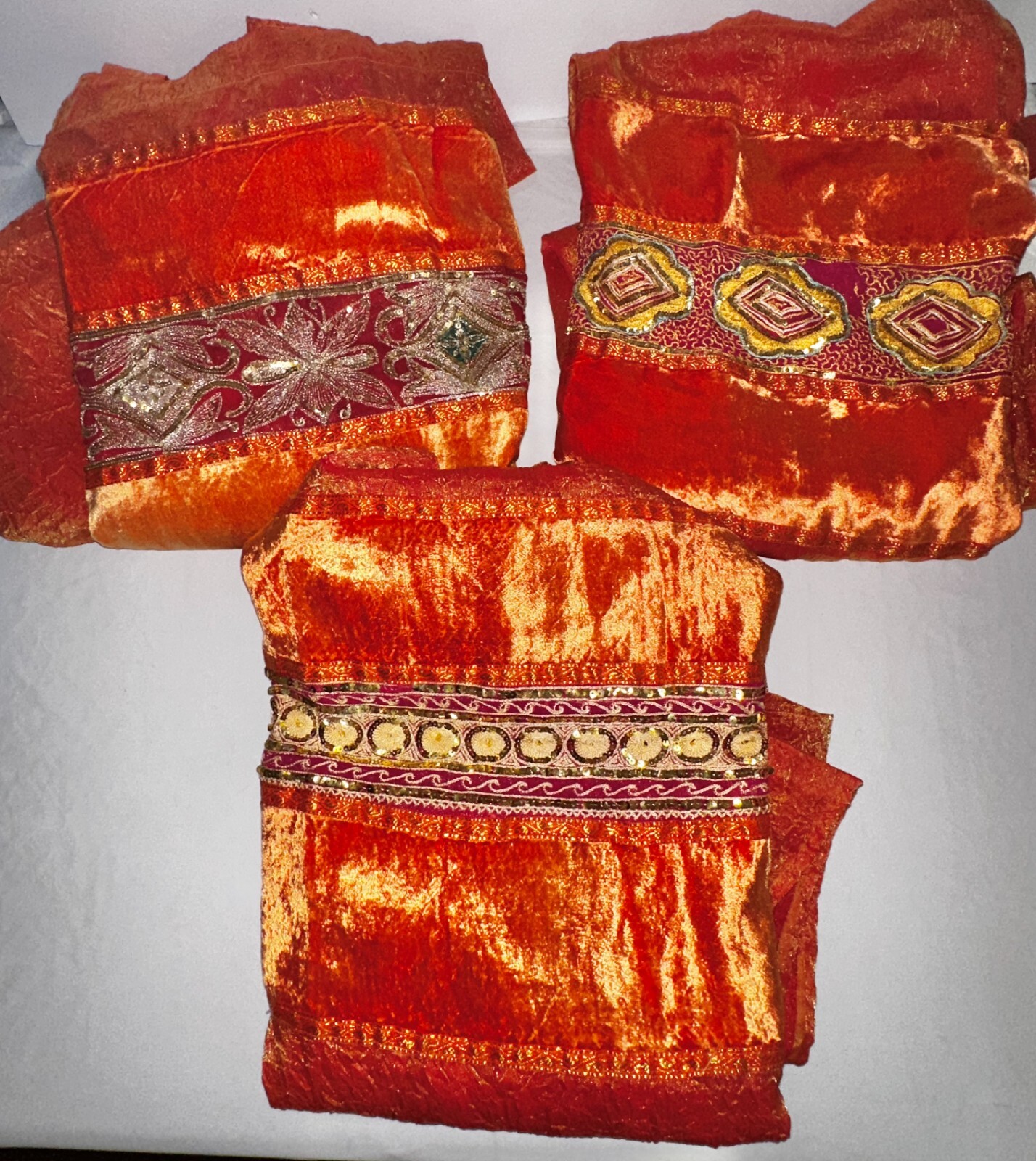 Lot: Iridescent Sari Curtains (3 Total) 40inWx104inLx4in loops Bohemian Fun