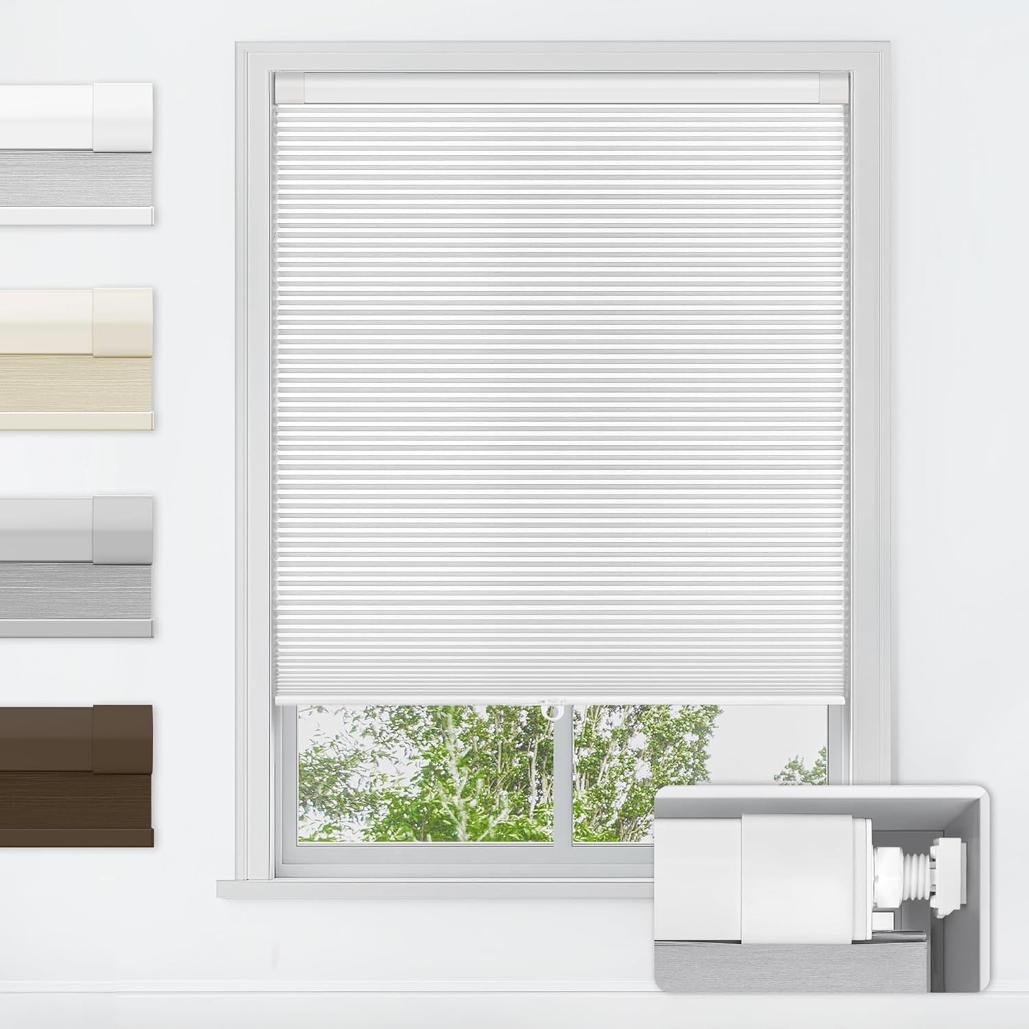 LazBlinds Blackout Blinds Honeycomb Shades No Tools Easy Install White 46″Wx64″H