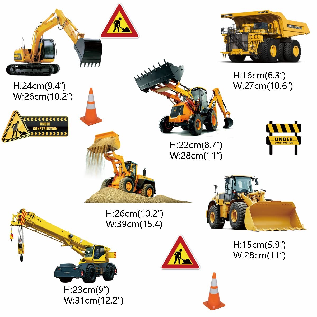 Runtoo Construction Vehicles Wall Stickers 6 Realistic Car
