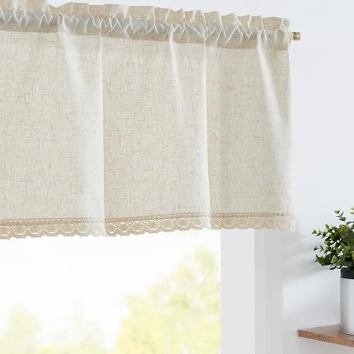 Linen Valance with Lace Trim Farmhouse 50″W x 16″L (Pack of 1) Lace | Crude