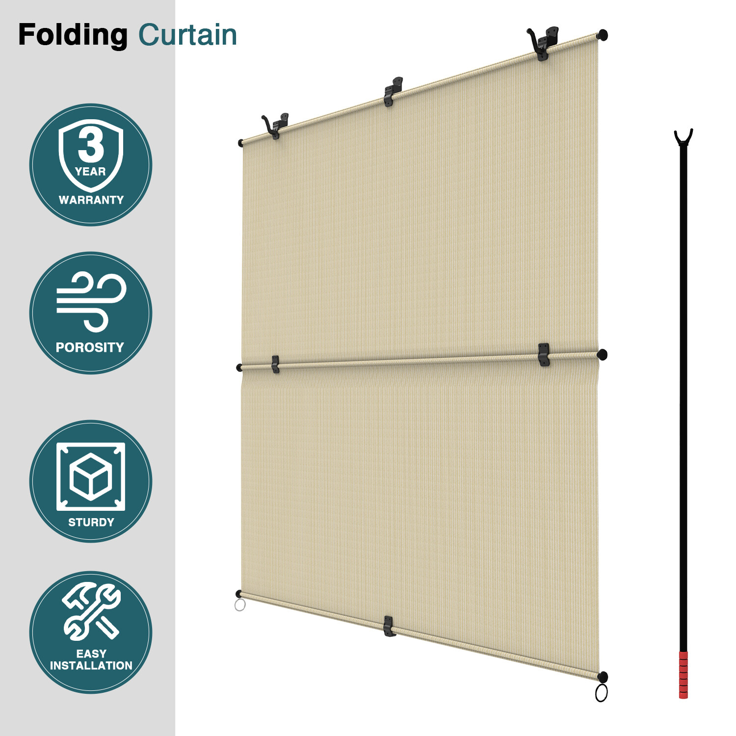 7ft/8ft(W) Foldable Shade Cordless Roller UV Blind for Patio Deck Gazebo Porch