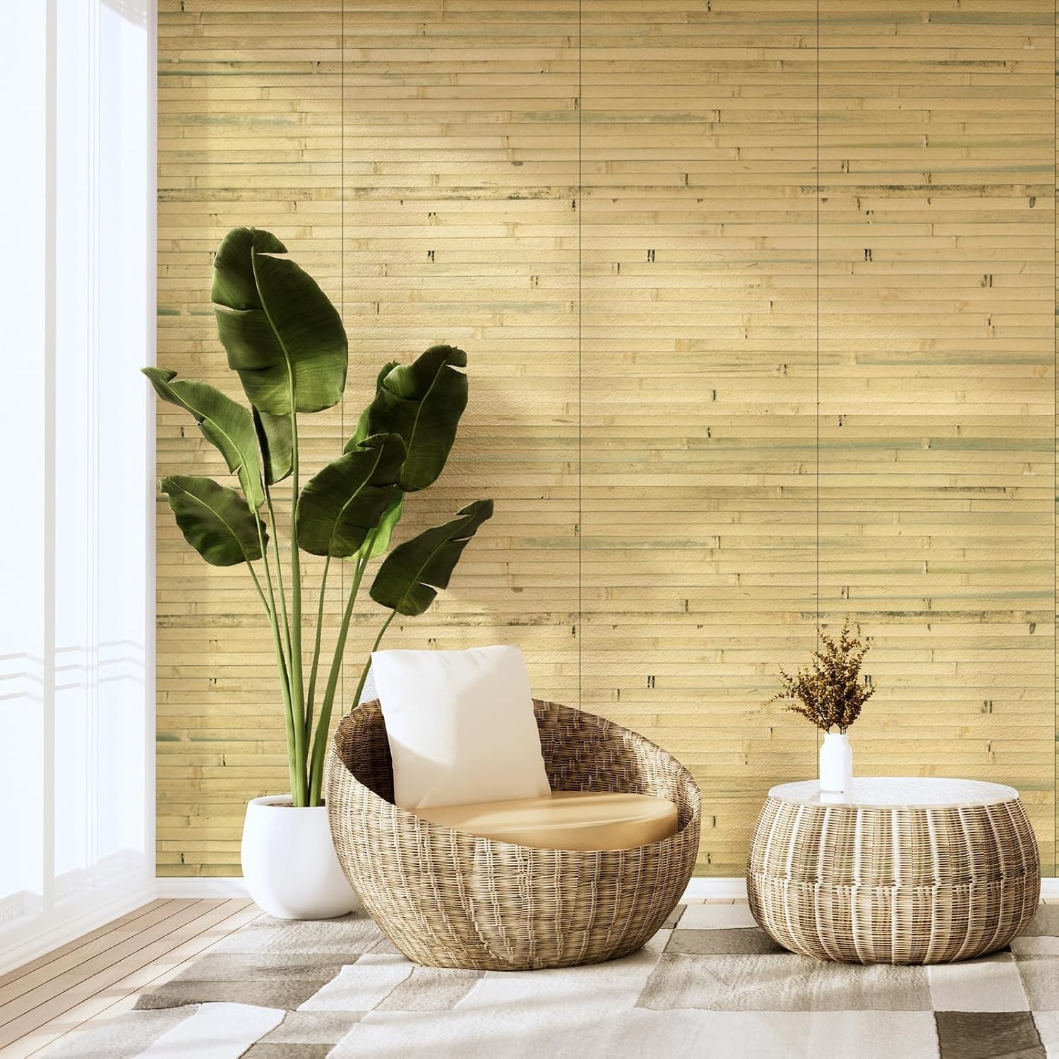 Tropical Bamboo Wall & Ceiling Panel 8 Sq Ft – Natural 1-Pack Decor Solution