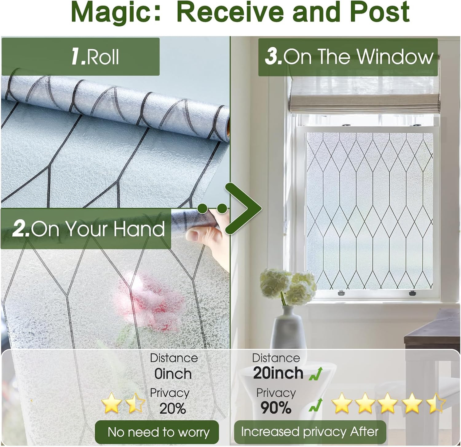 Window Privacy Film Stained Glass Static Clings, Bathroom Frosted Leaded Deco…