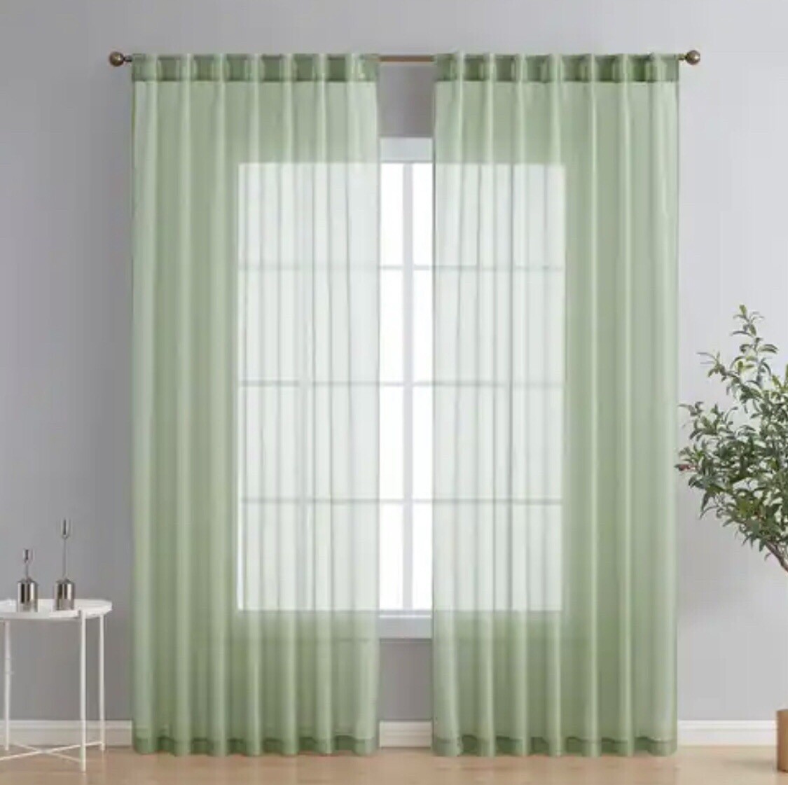 JCP LIZETTE PINCH PLEAT SHEER CURTAIN PANEL PAIR VILLAGE GREEN 96″X 95″ NEW