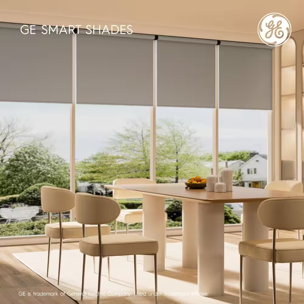 Smart Shade Motorized Window Blind, White Trim, Blackout White Fabric, 38 In. W