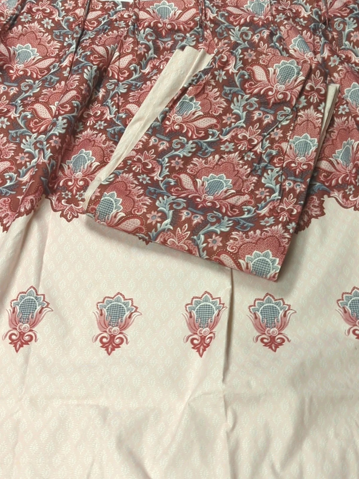 Vtg Custom Pinch Pleat Drapes Curtains Pink Grey Mauve Ivory 46×83″ Heavy Set