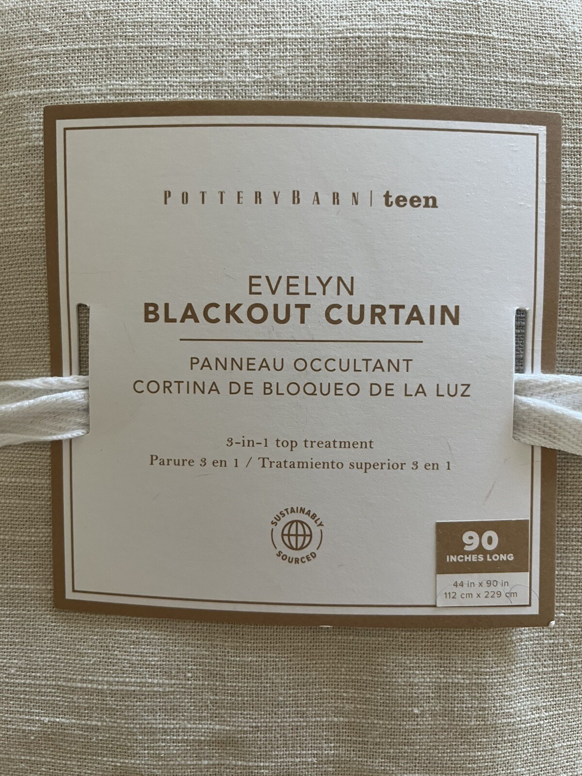 Pottery Barn Teen Evelyn 3in1 Top Treatment Blackout 1-Curtain 44″x90” Ivory