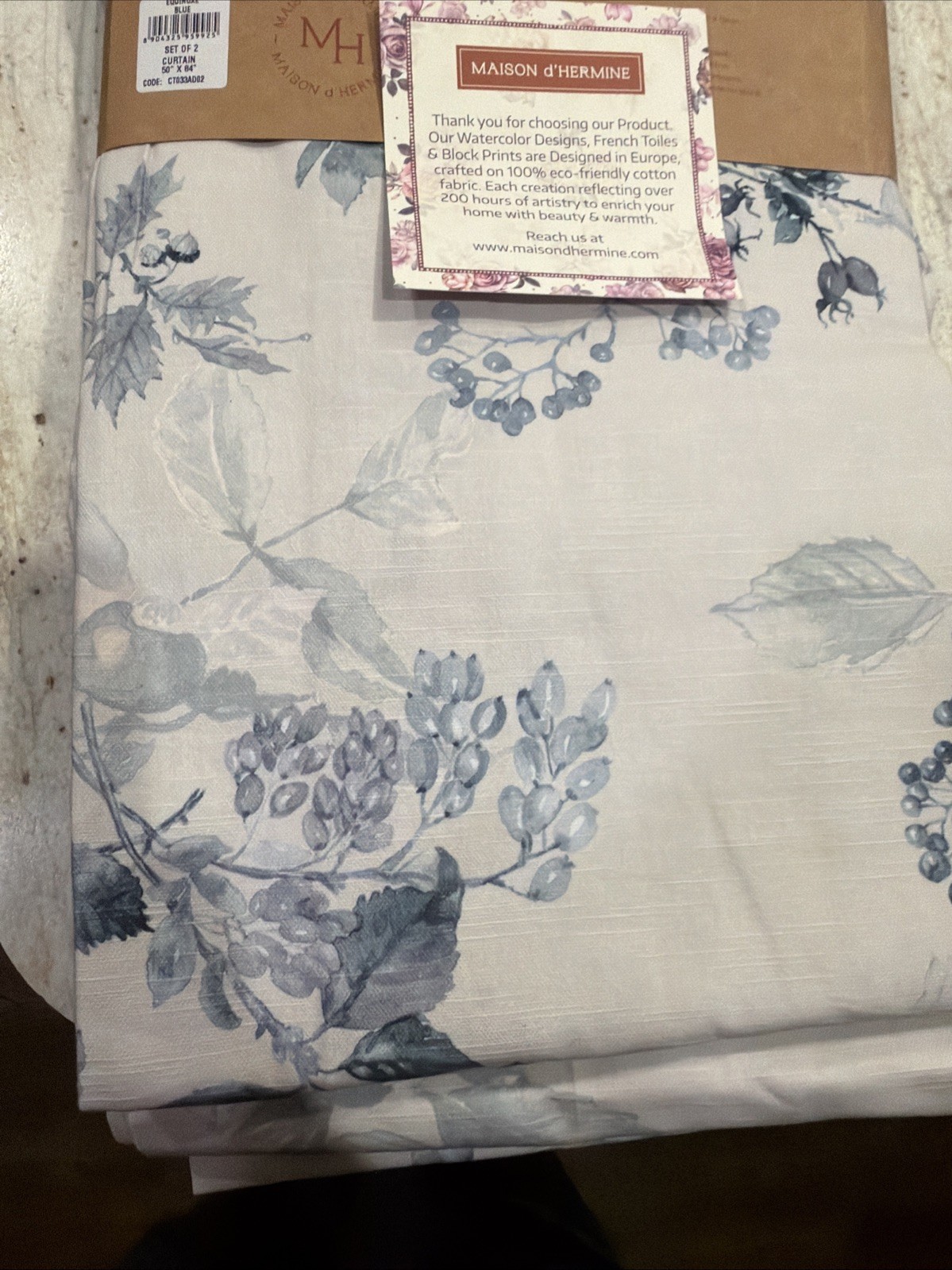 2 pack Maison d’ Hermine 100% Cotton Curtains – 50″x84″equinoxe Blue 2 pack