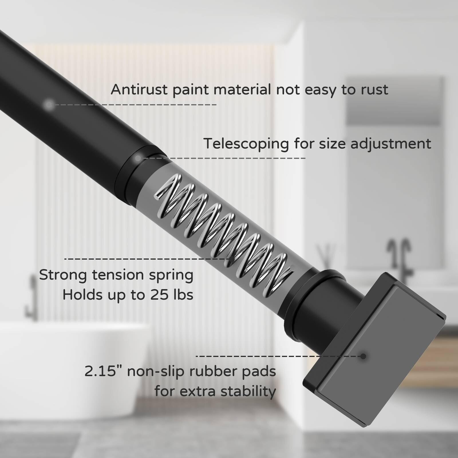 Shower Curtain Rod Adjustable 31-79″, Anti-Rust Shower Rod & Spring Tension S…