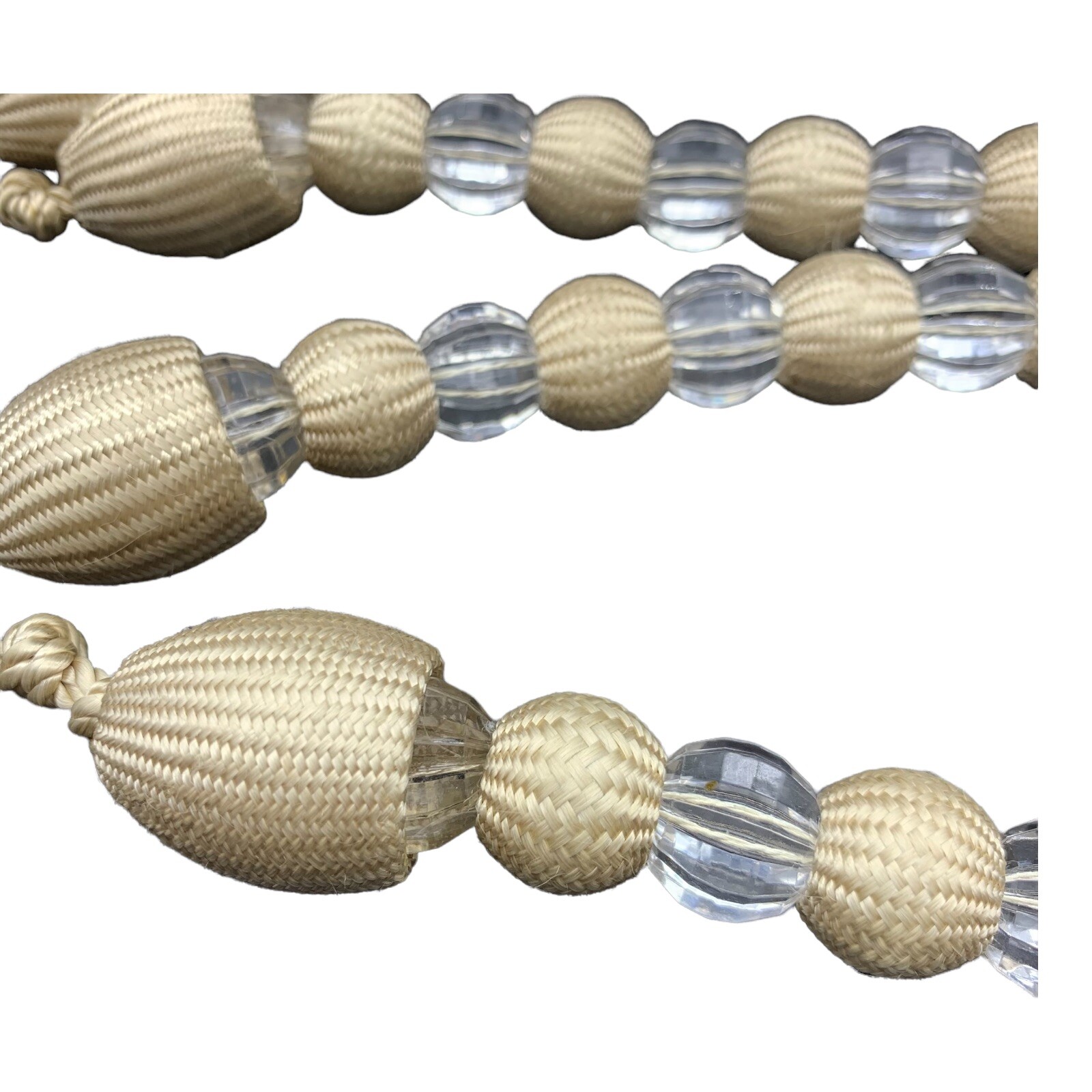 Curtain Tie Back Pair Woven /Clear Beaded Loop End Boho Farmhouse Country Decor