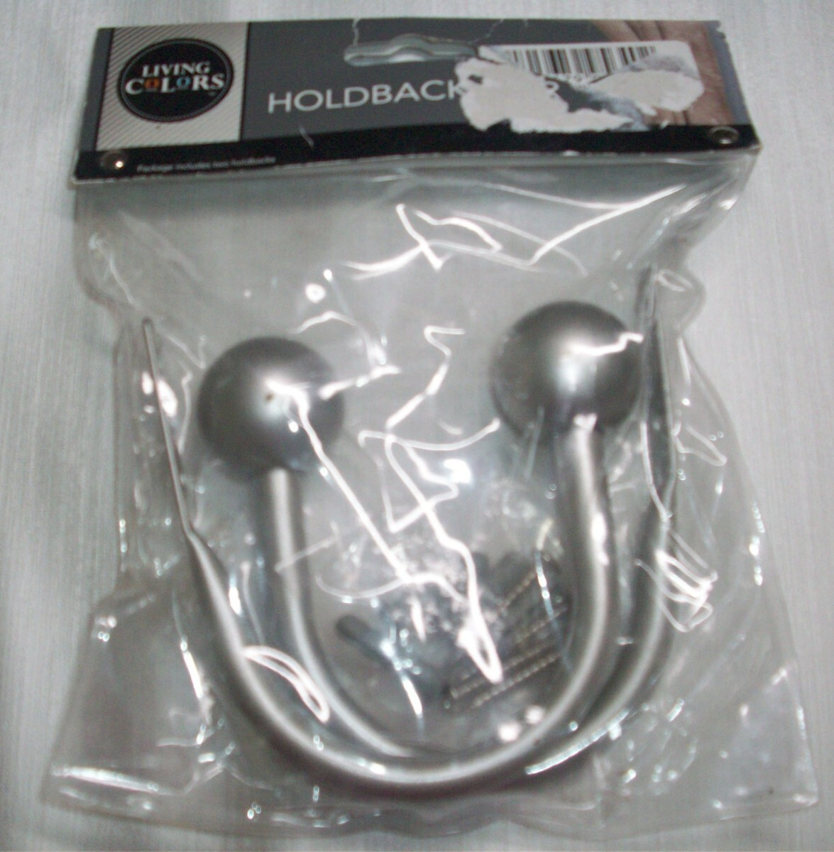 Living Colors Curtain Wall Holdback Pair Pewter Silver Steel Metal Ball Finial