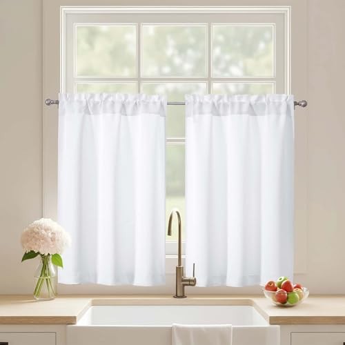 Cafe Curtains 36 Inch Length, Light 30″W x 36″L (Pack of 2) Pure White