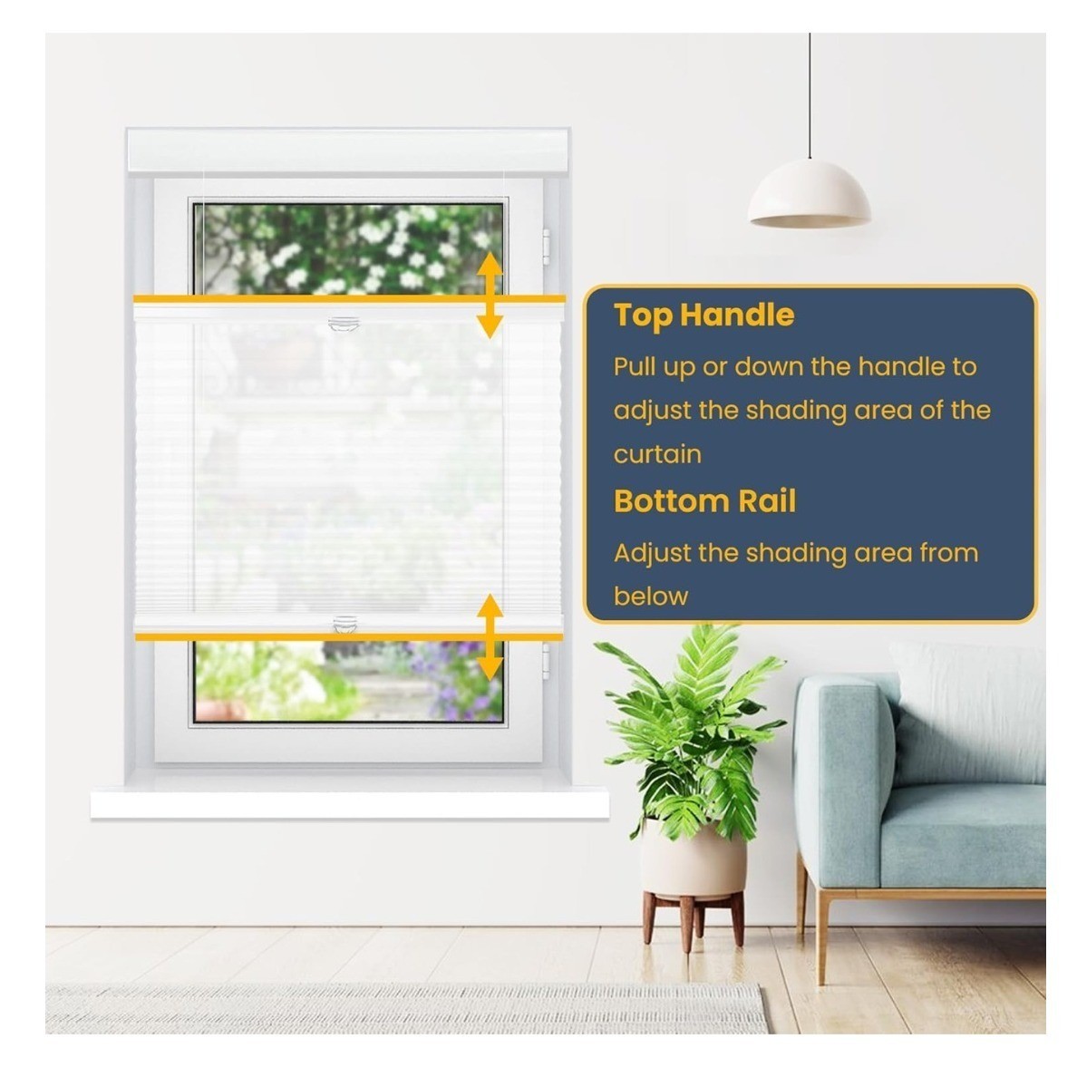 Top Down Bottom Up Cellular Blinds White Honeycomb Shade 35W x 64H Cordless