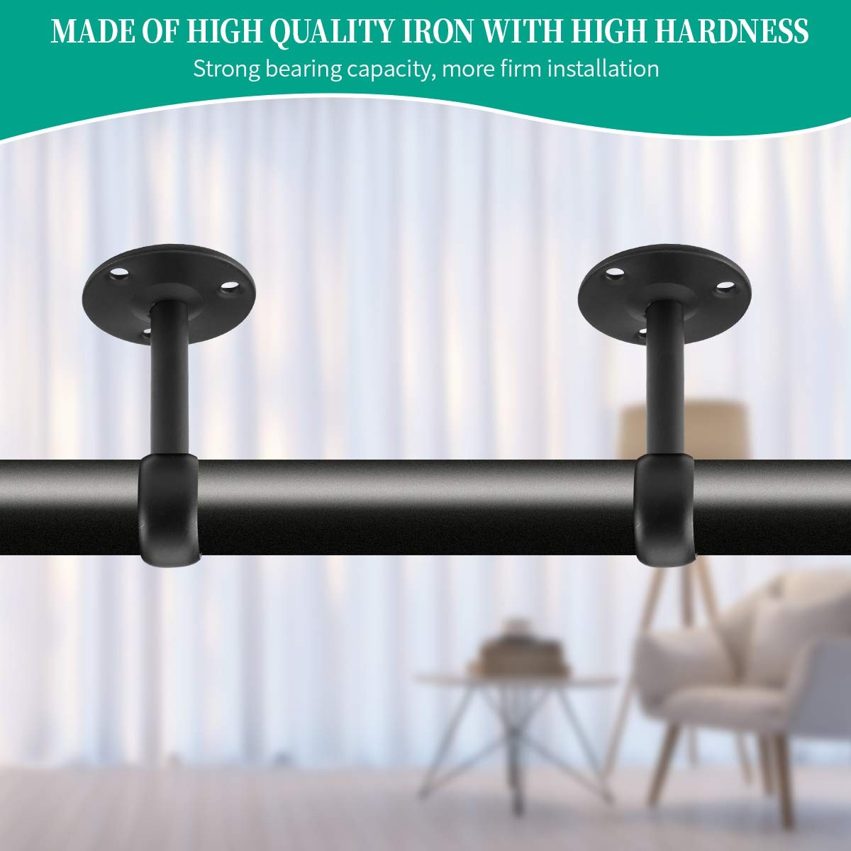 4 PCS Black Ceiling Mount Curtain Brackets, Fits 1 1/4-Inch Rod, Hardware