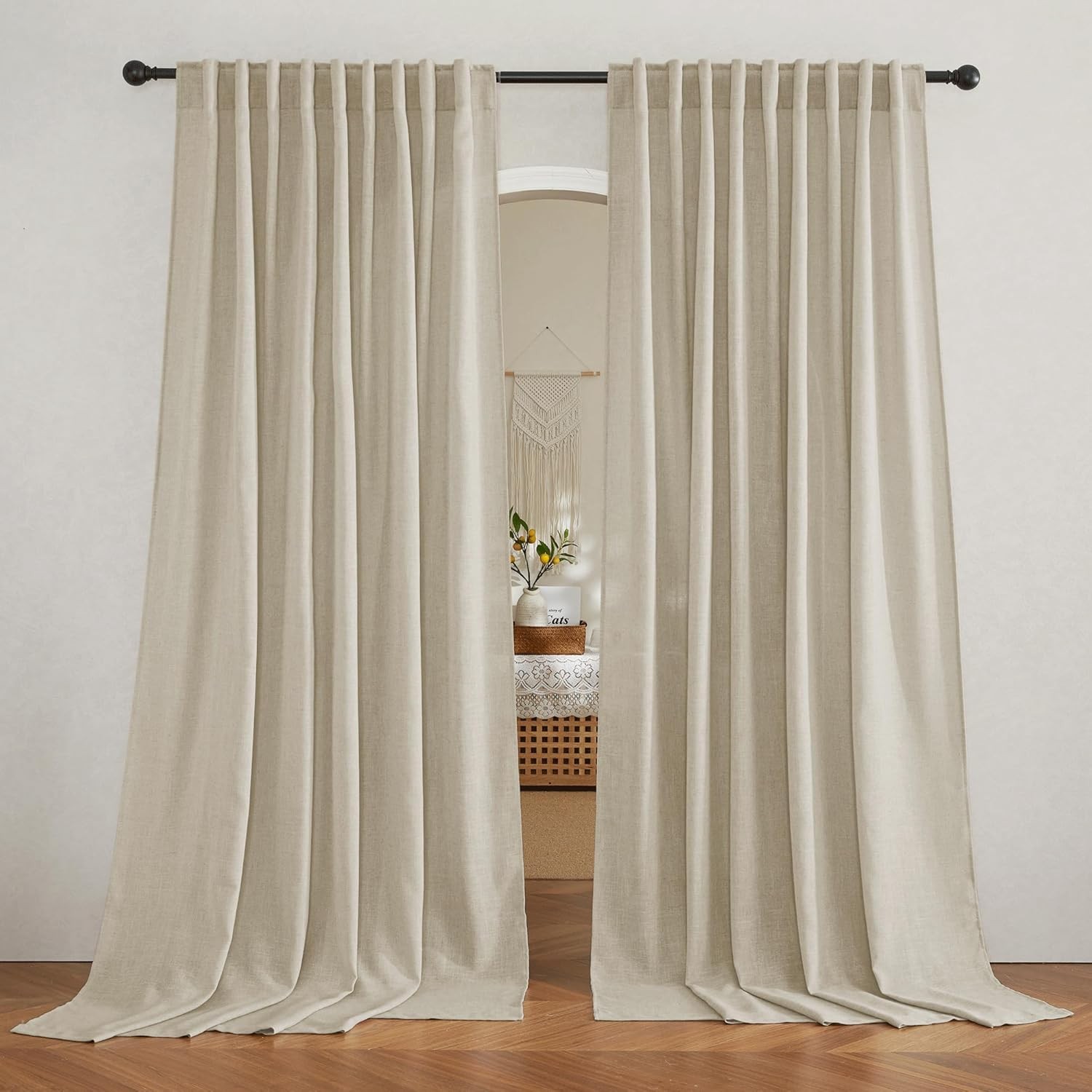 White Linen Texture Sheer Curtains Light Airy Panels for Bedroom Living Room Pat