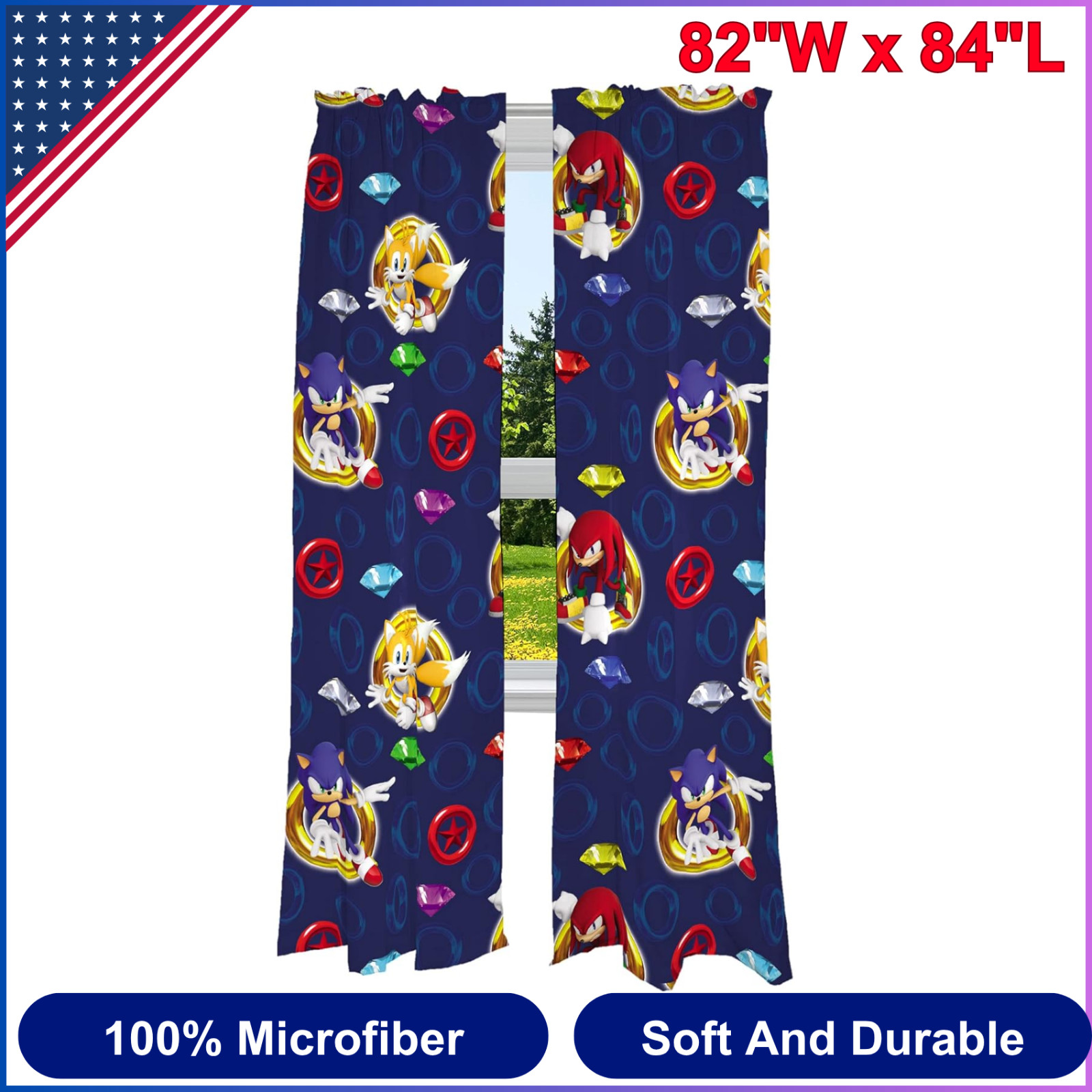 Franco Kids Room Window Curtains Drapes Set, 82 in x 84 in, Sonic The Hedgehog