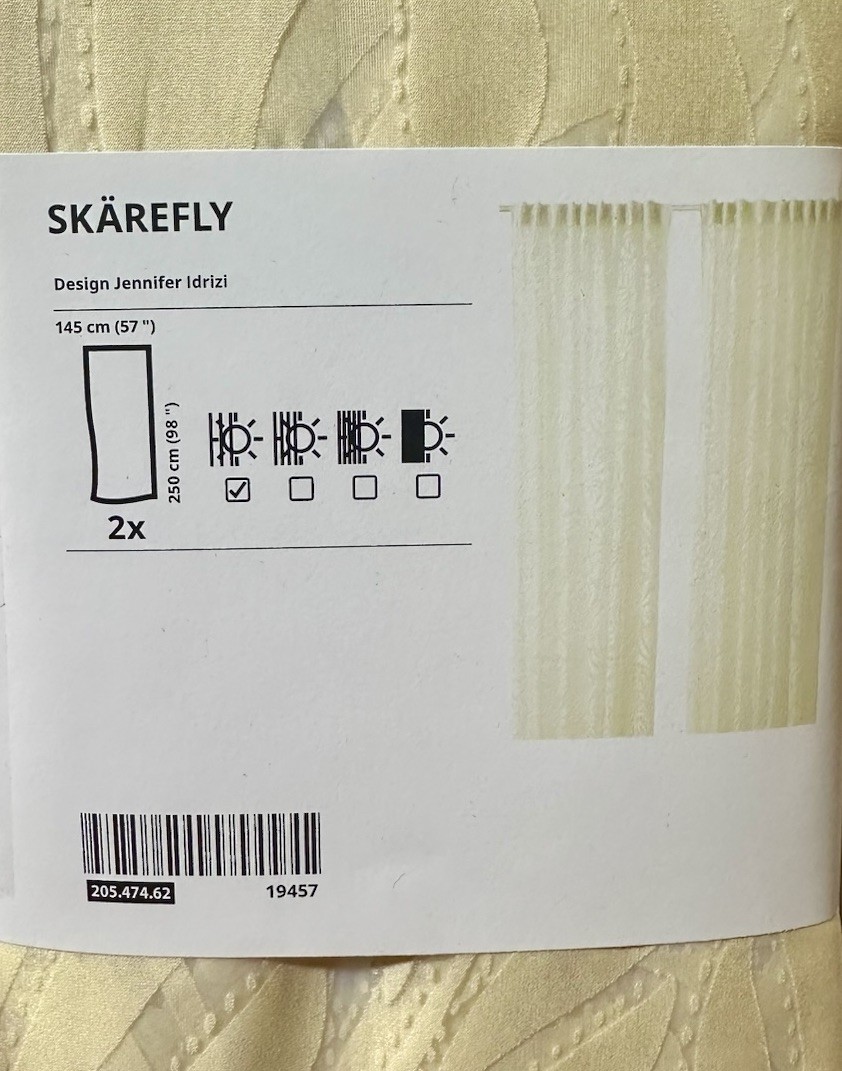 Ikea SKAREFLY Sheer Curtains 2 Panels 1 pair 57 x 98″ Floral Light Butter Yellow