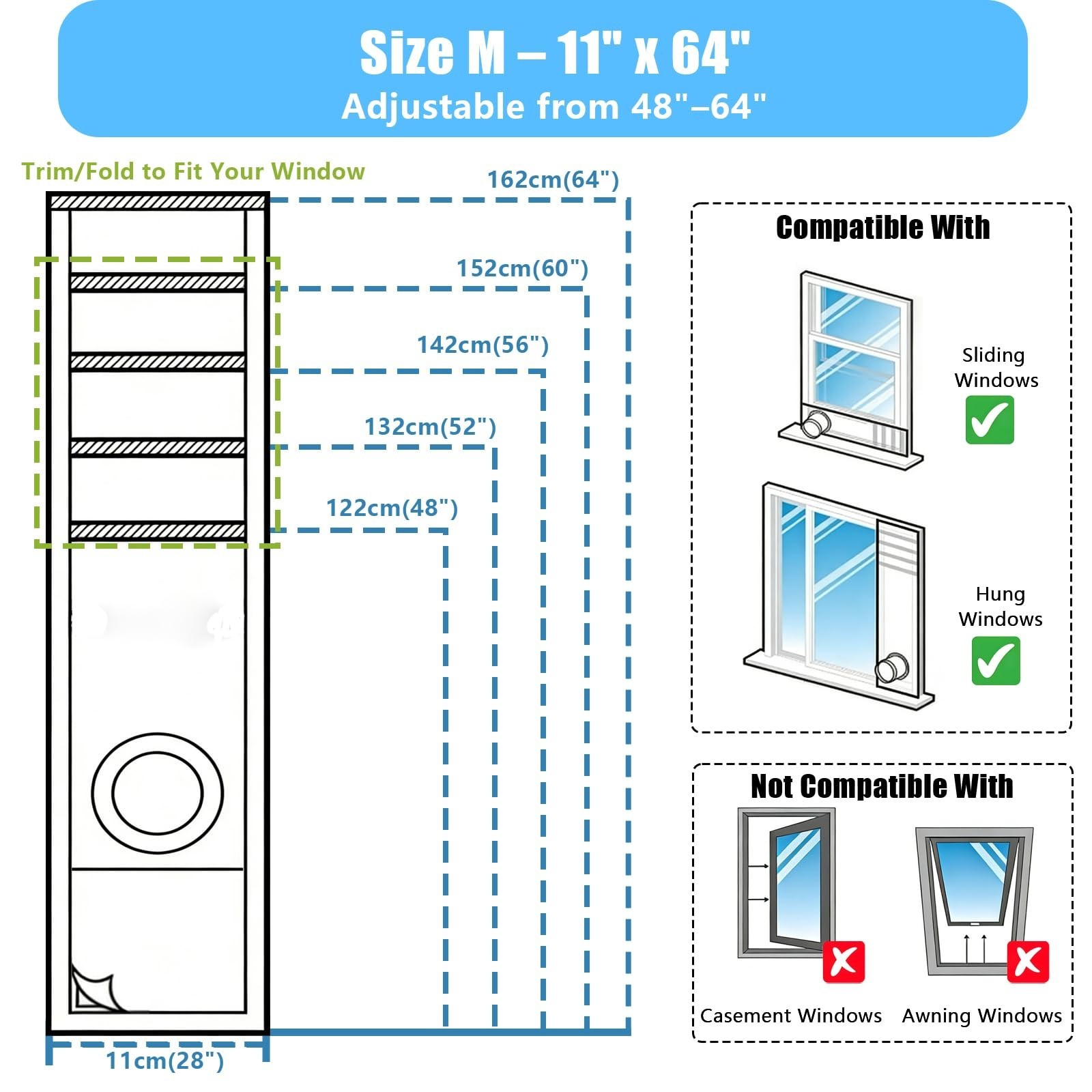 Portable AC Window Seal Kit for Sliding Windows – Venting Trim/Fold-to-Fit (11×6