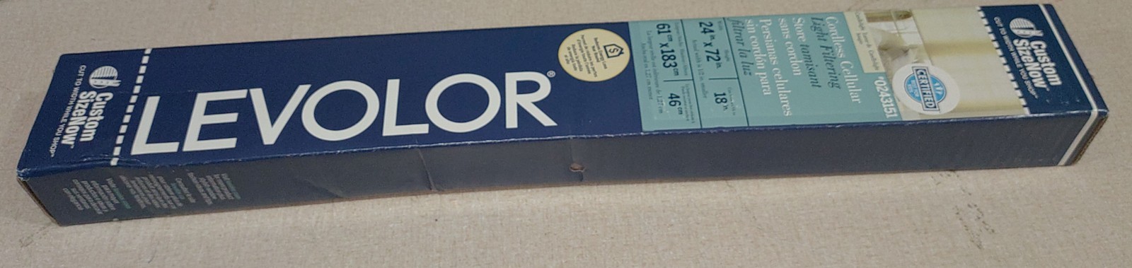 Levolor 24″ X 72″ Candlelight Light Filtering Cordless Cellular Shade NIB