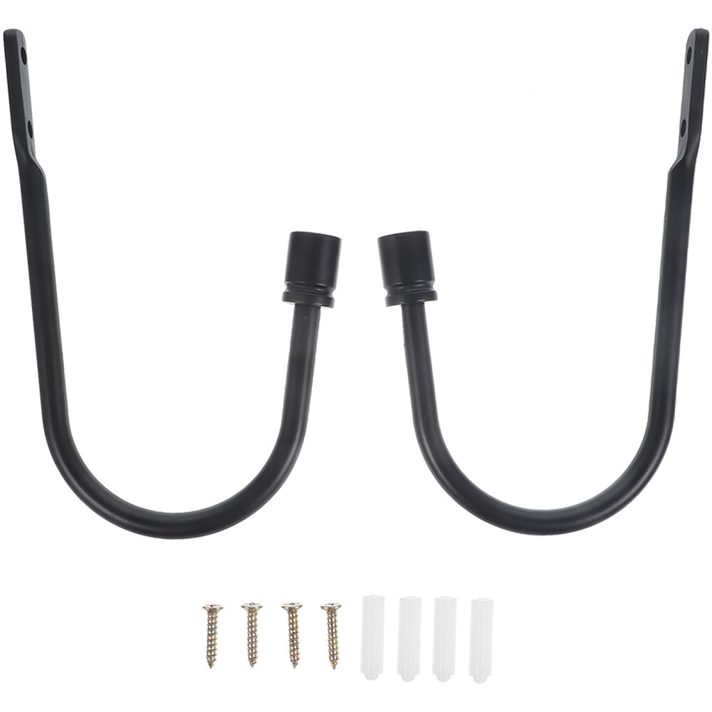 2PCS U Shaped Curtain Holdbacks Hook Wall Mount Metal Decor Decorate Black