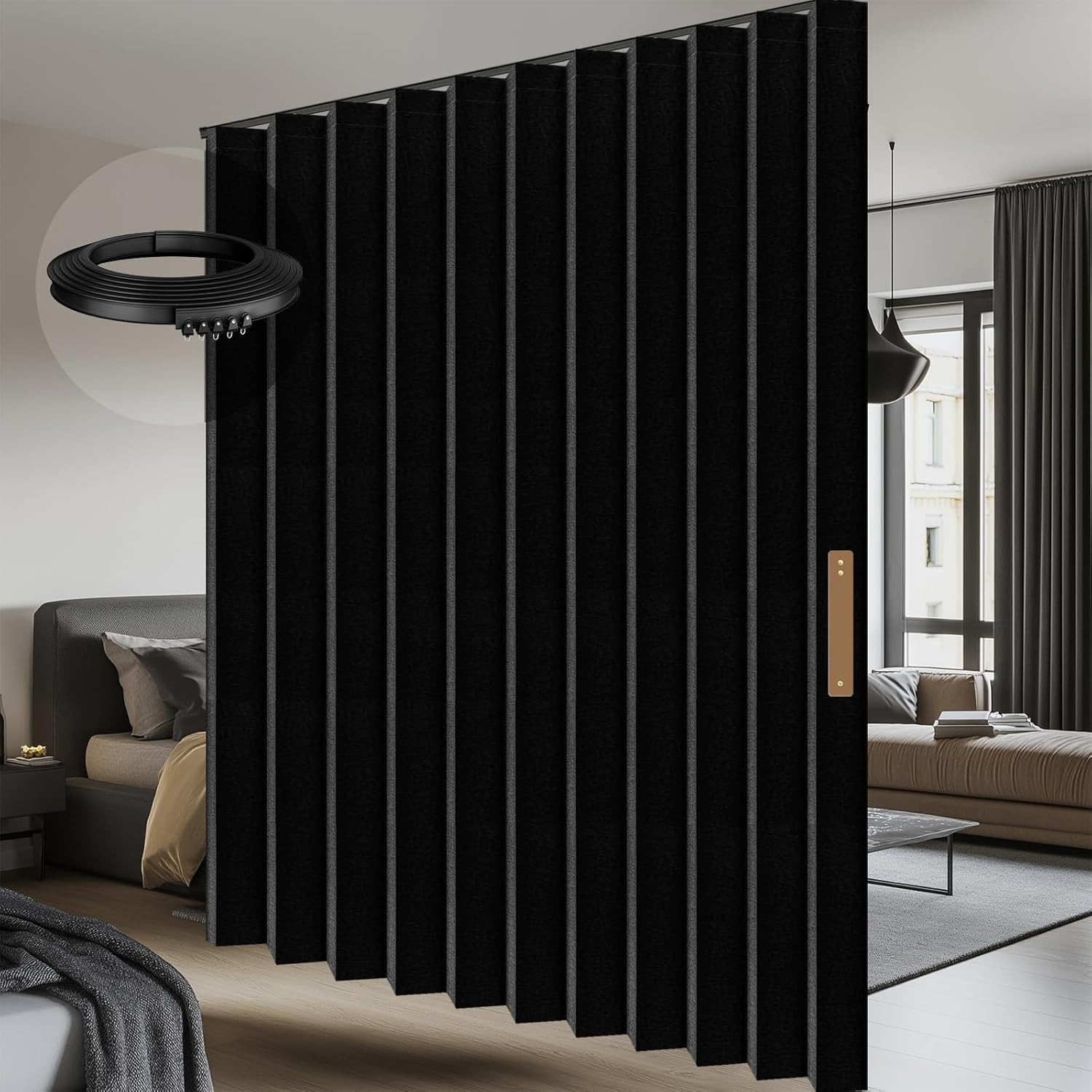 Room Divider Curtain Sets with Flexible Ceiling Track, Privacy Soundproof